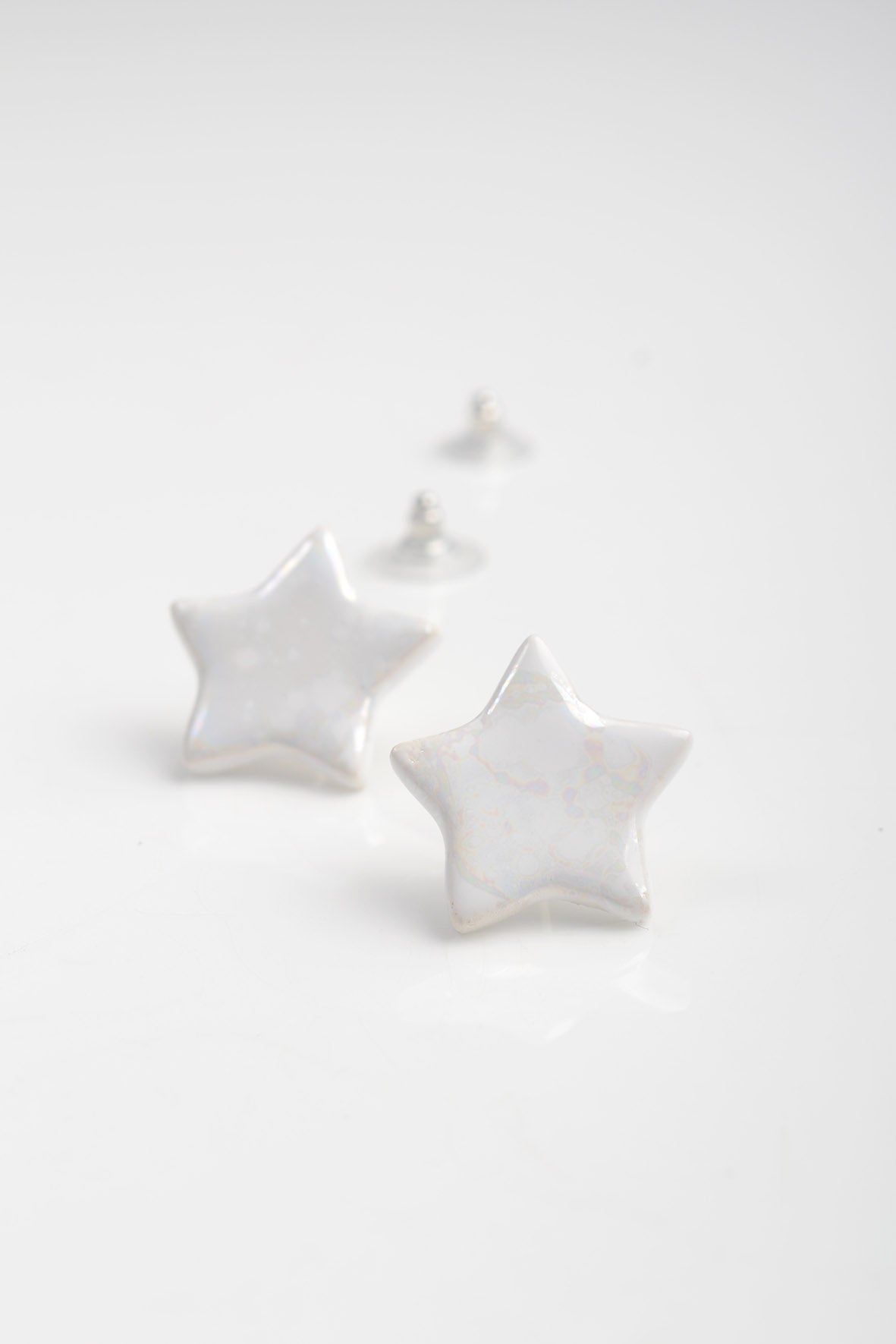White Stud Earrings - Stars