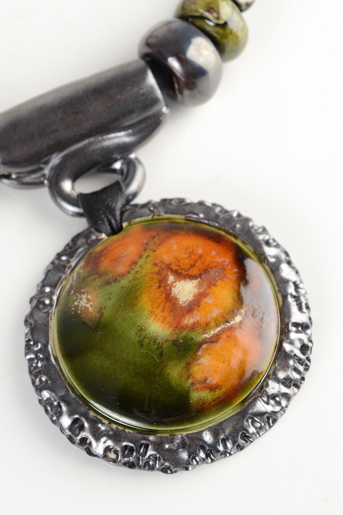 Dark Green Necklace – Big Ceramic Charm