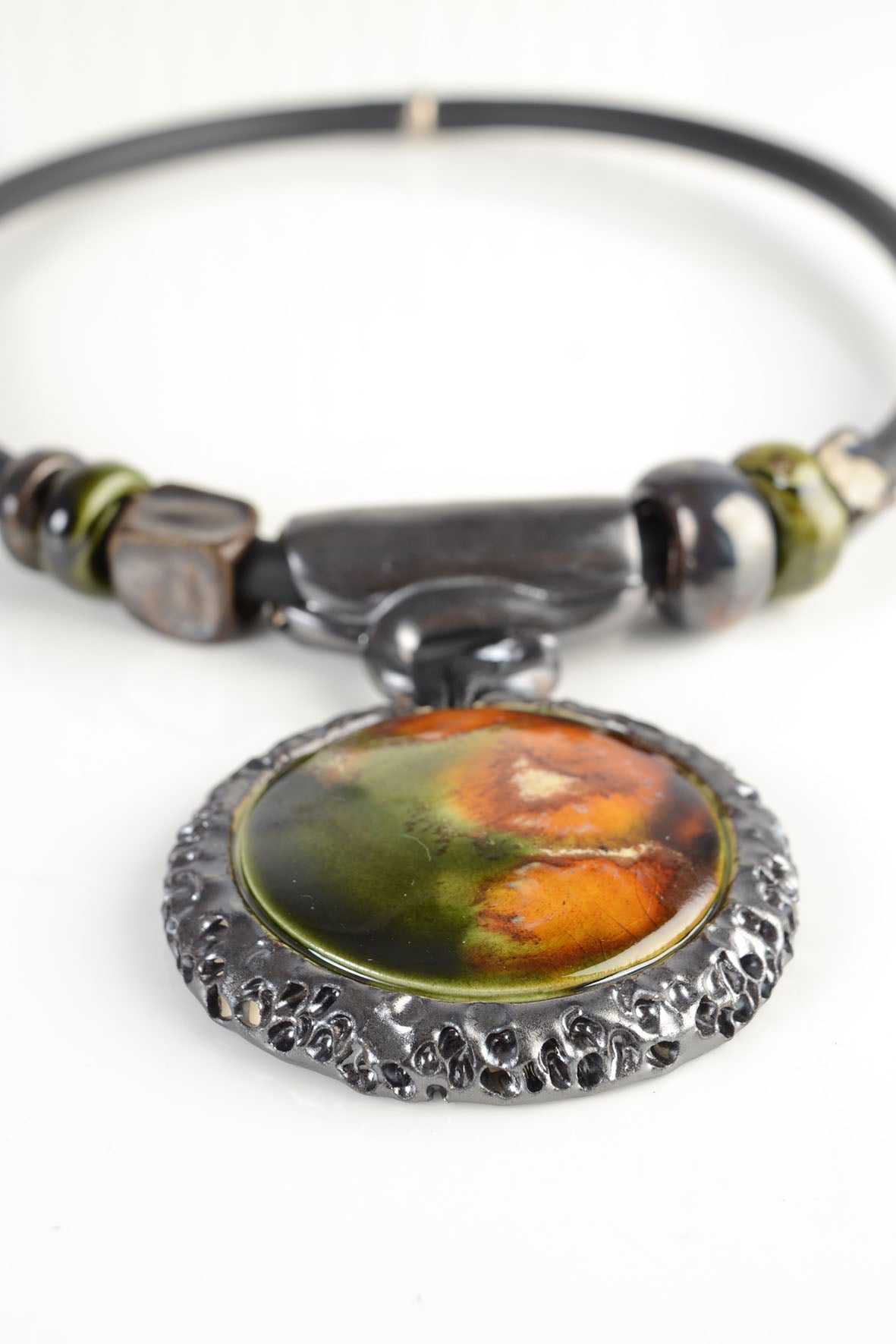 Dark Green Necklace – Big Ceramic Charm