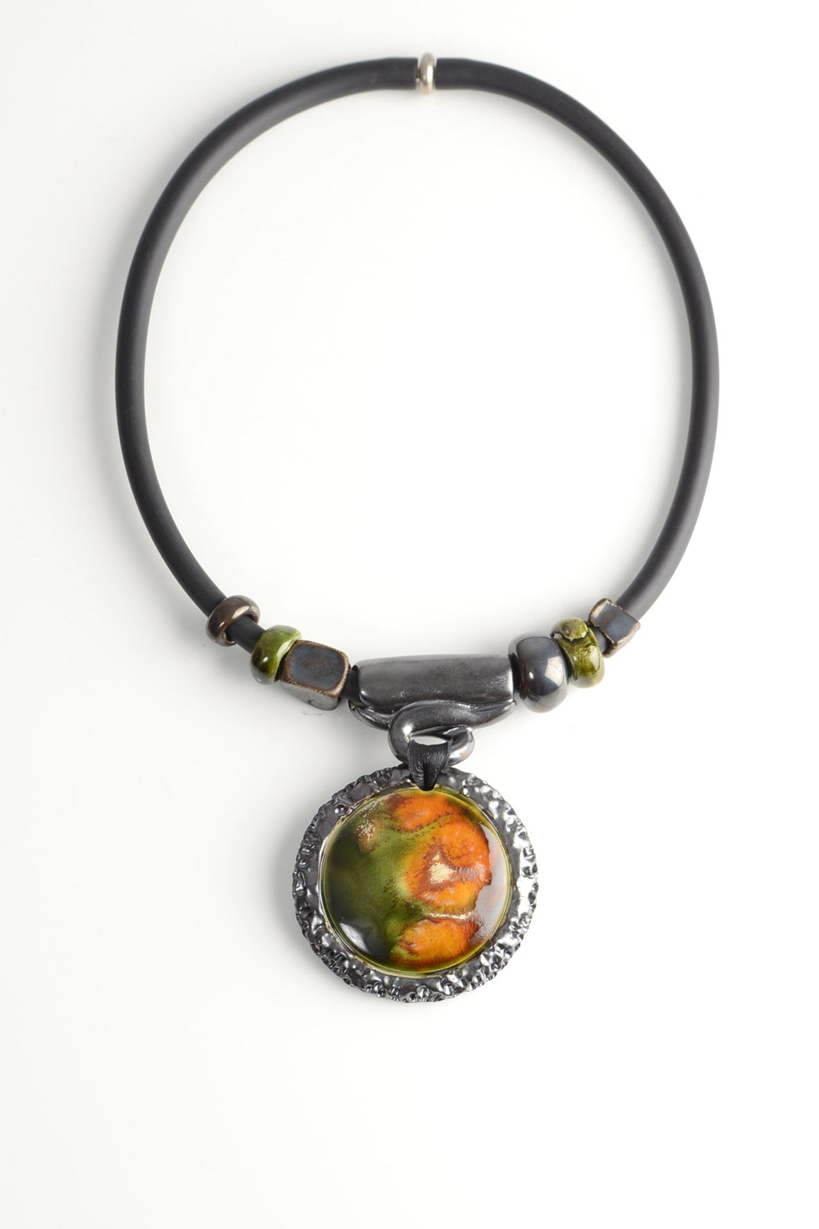 Dark Green Necklace – Big Ceramic Charm