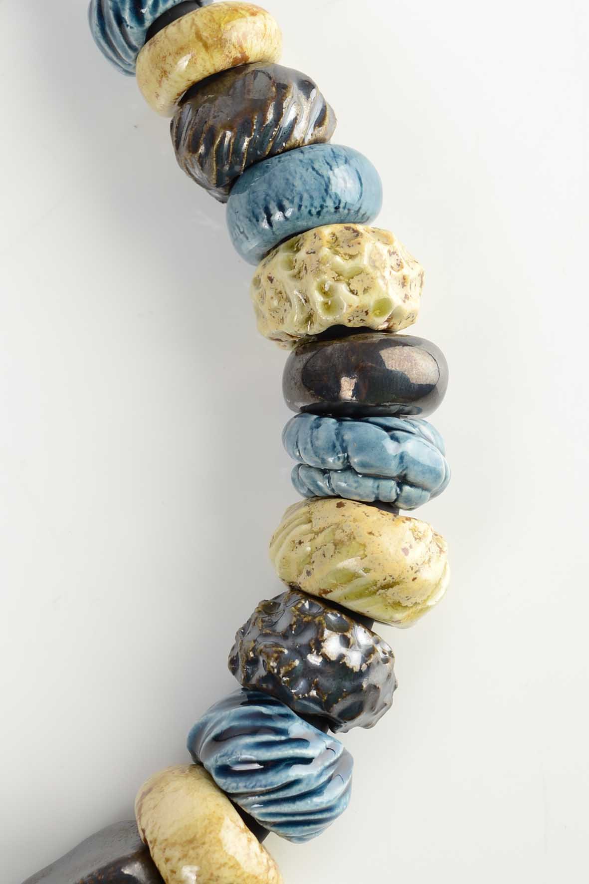 Deep Blue Ceramic Necklace With Beads