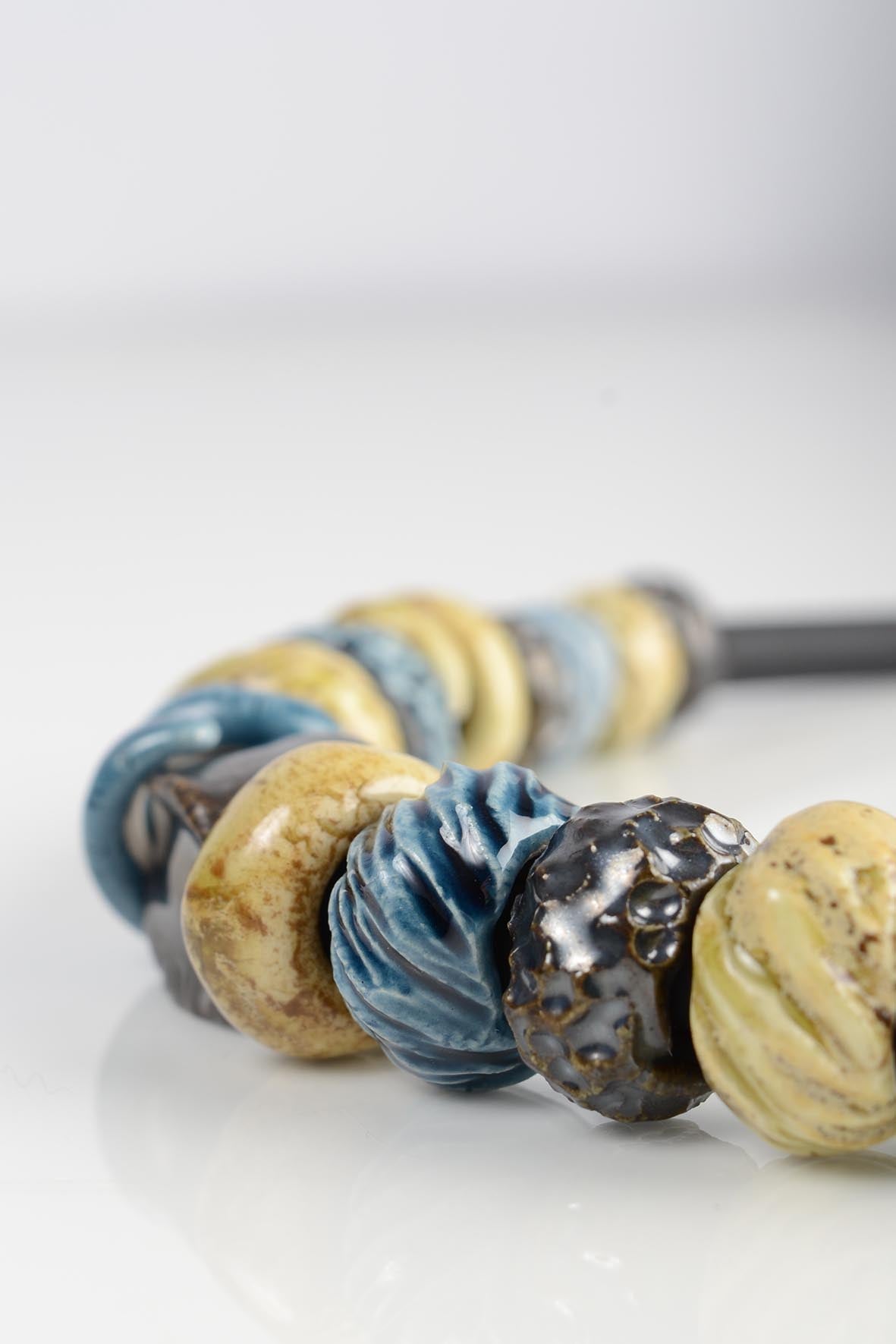 Deep Blue Ceramic Necklace With Beads