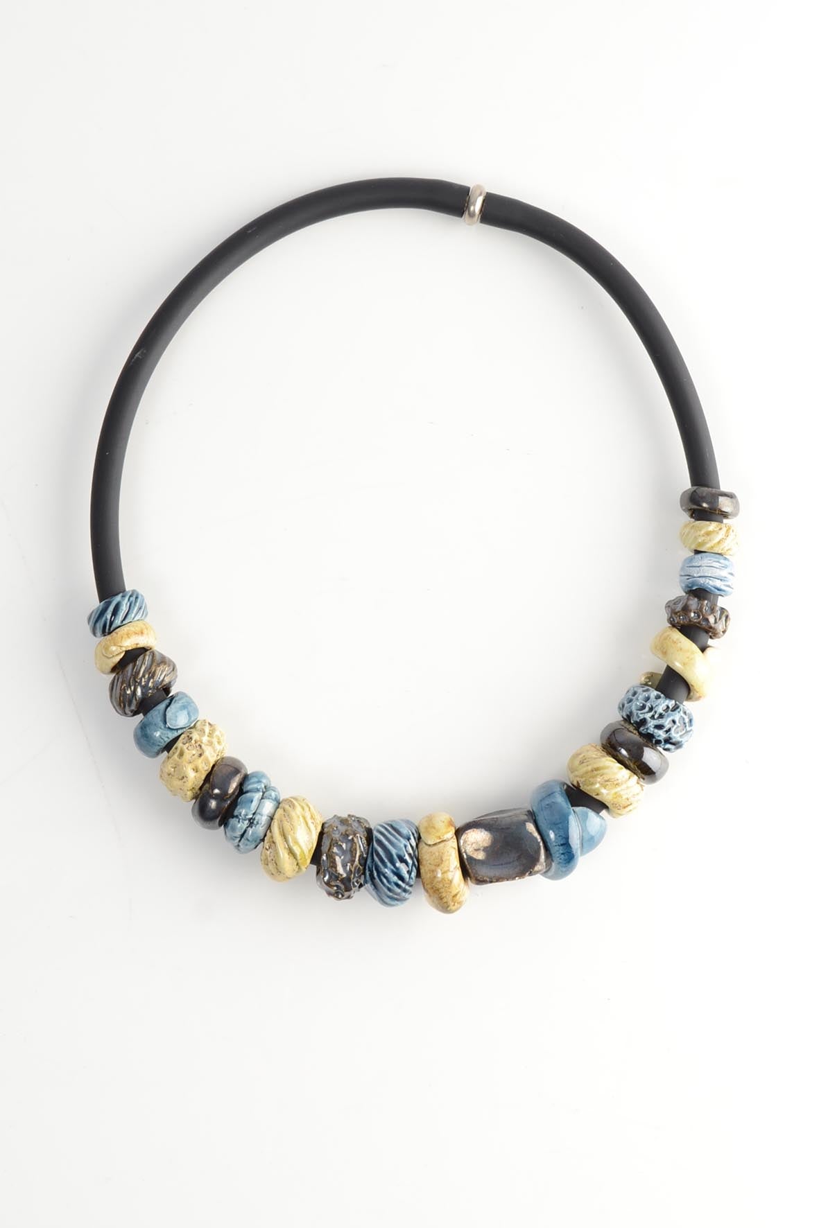 Deep Blue Ceramic Necklace With Beads
