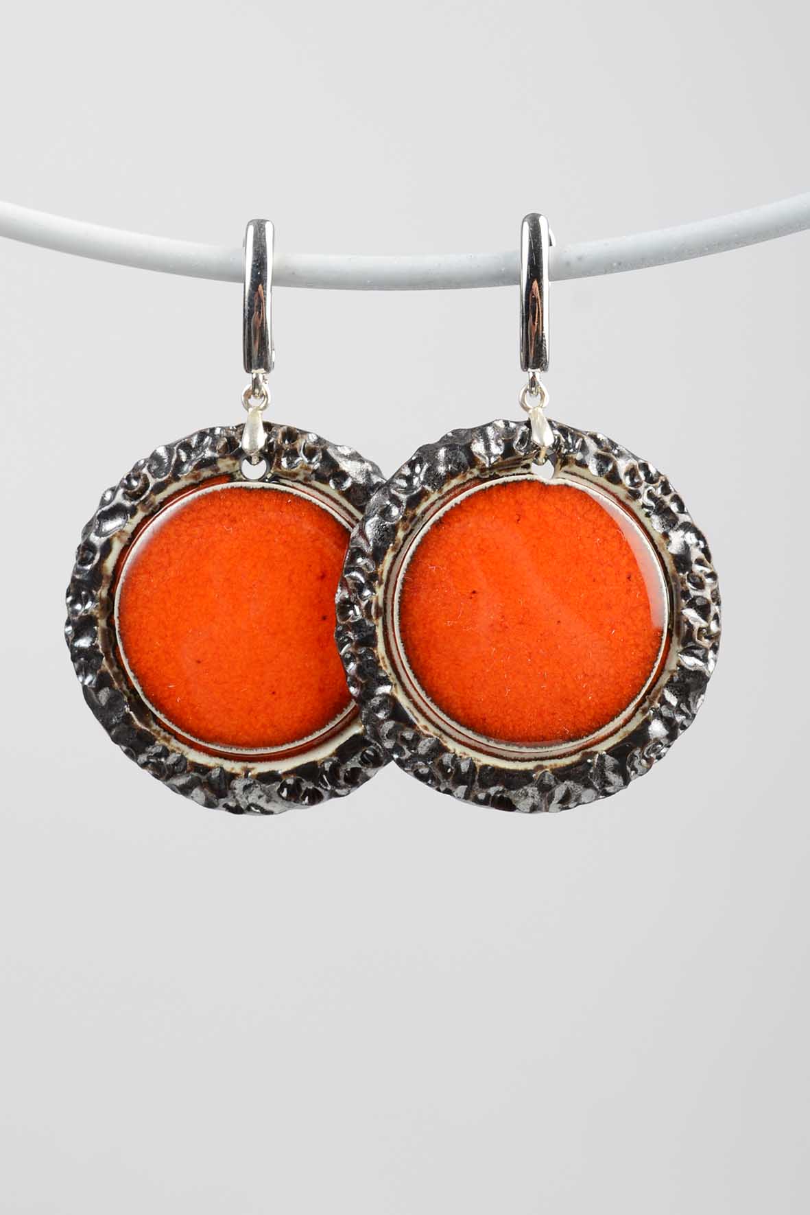 Women's Large Round Orange Earrings
