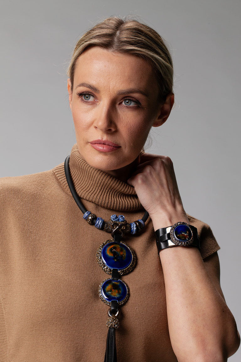 Long Tassel Necklace Navy Blue