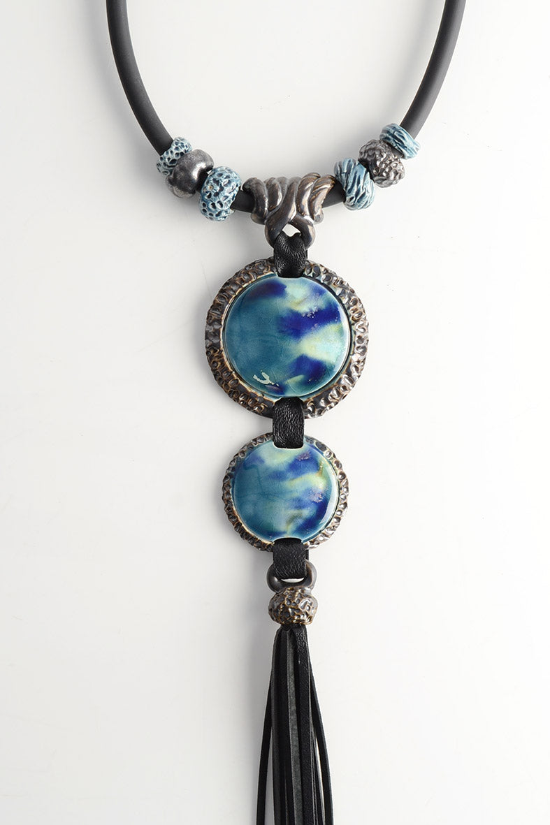 Extra Long Beaded Necklace Blue