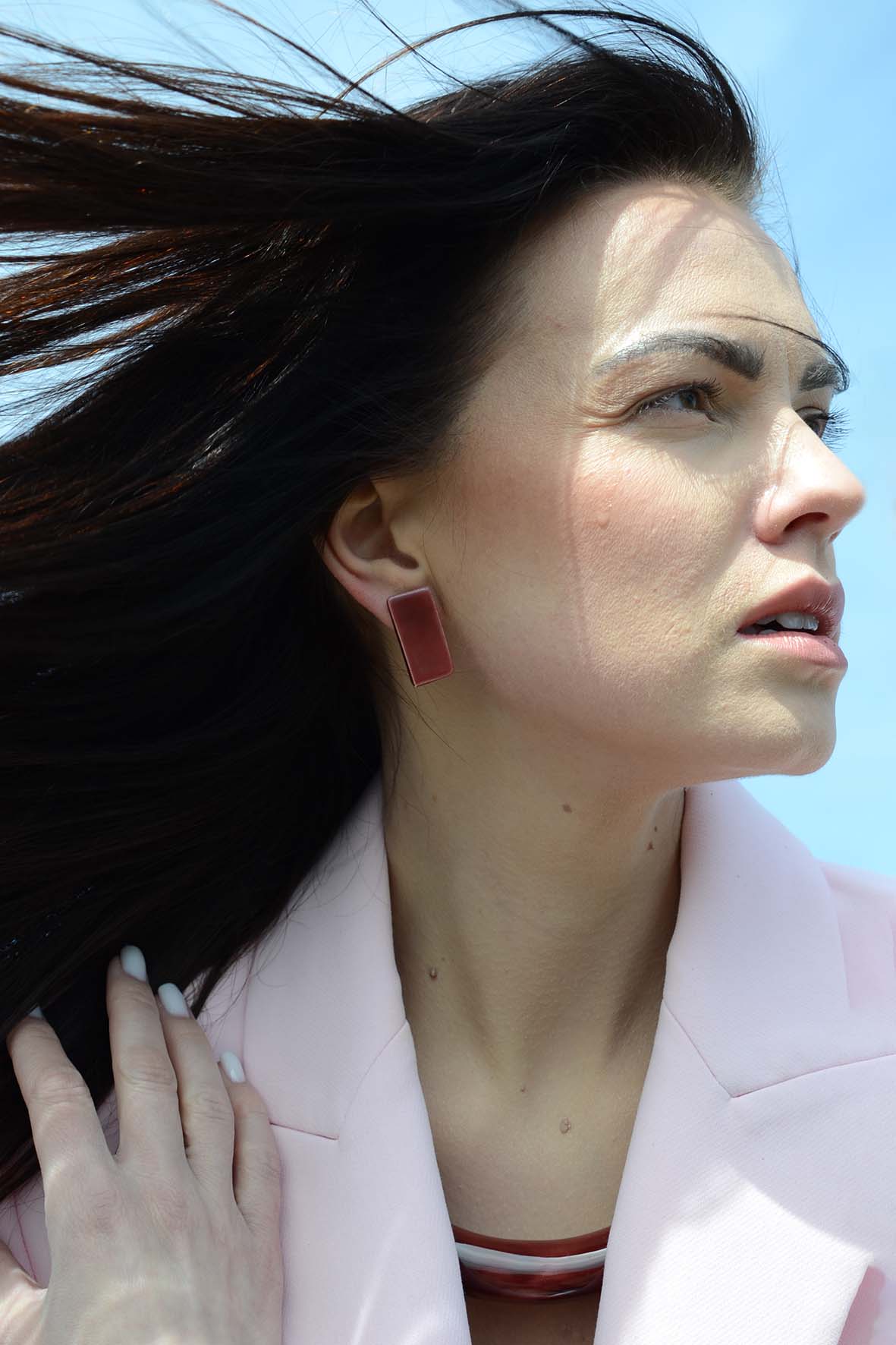 Elegant Burgundy Ceramic Stud Earrings