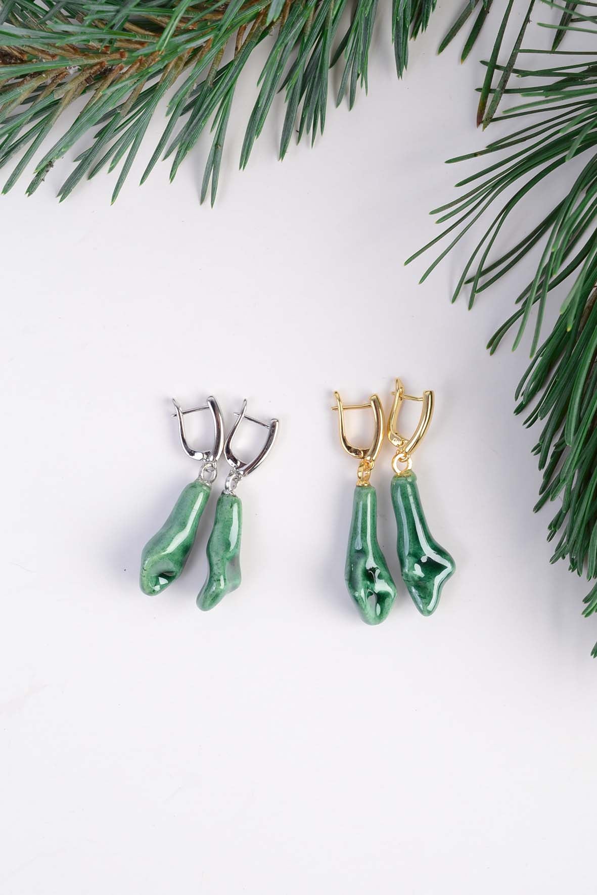 Emerald Green Earrings Ceramic