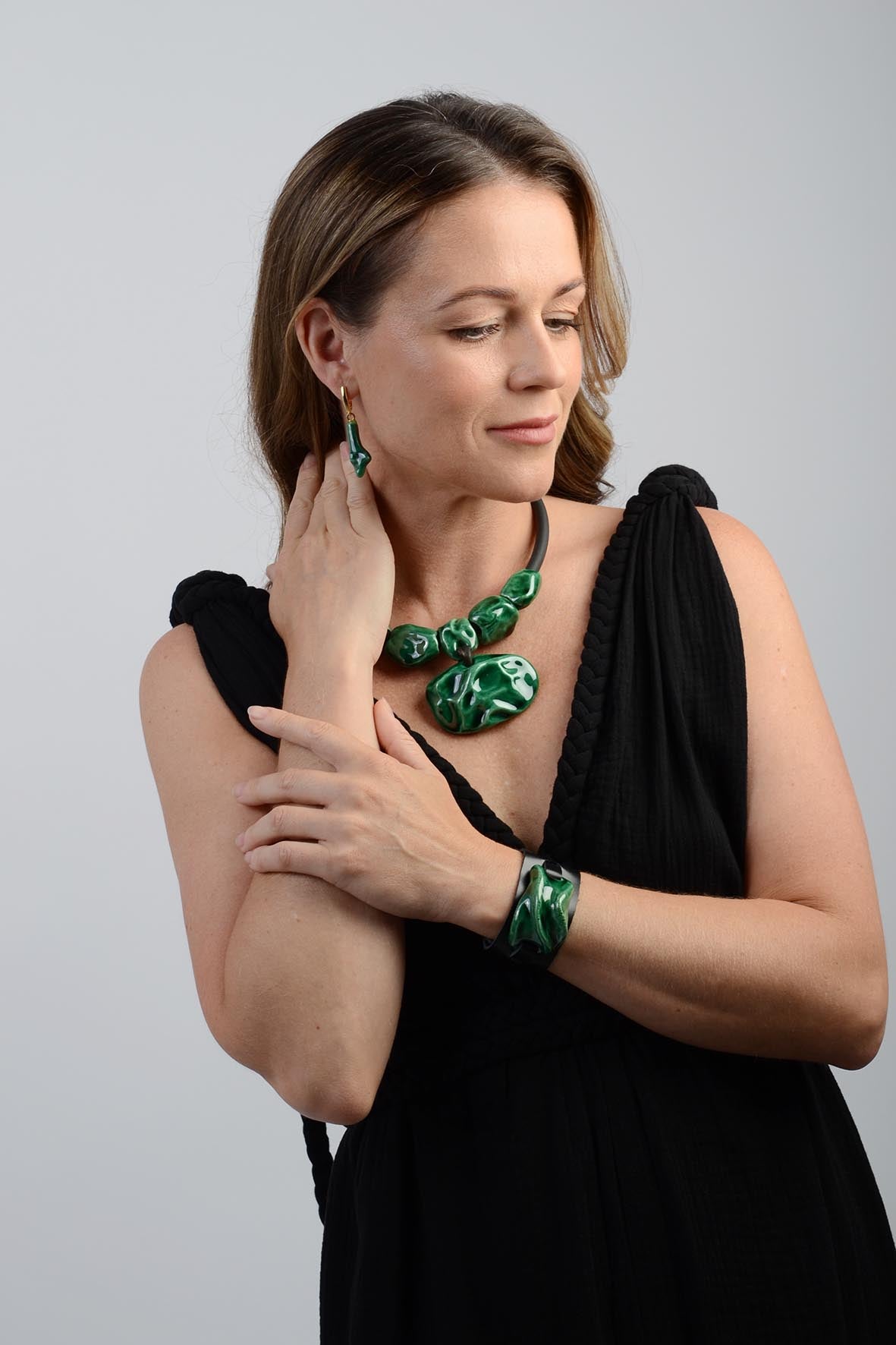 Emerald Green Earrings Ceramic