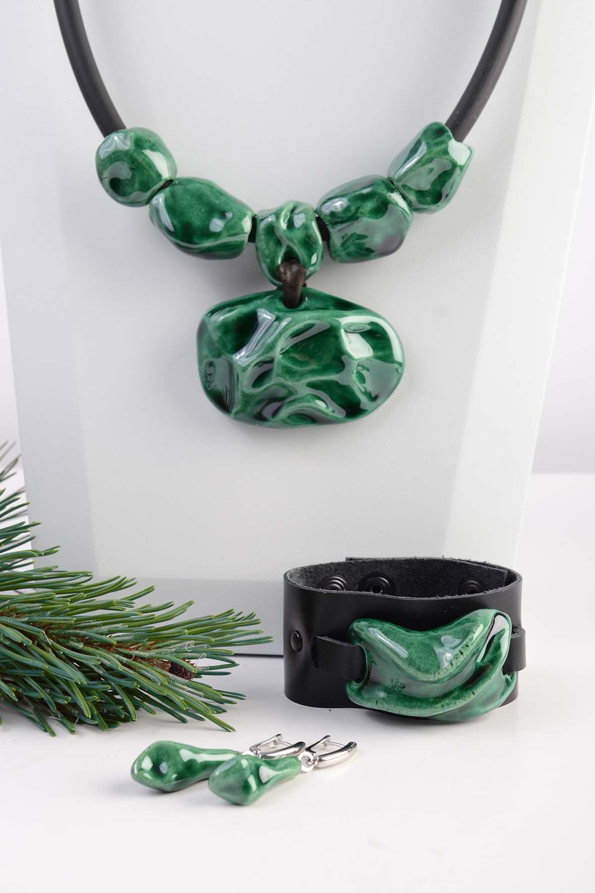 Emerald Green Earrings Ceramic
