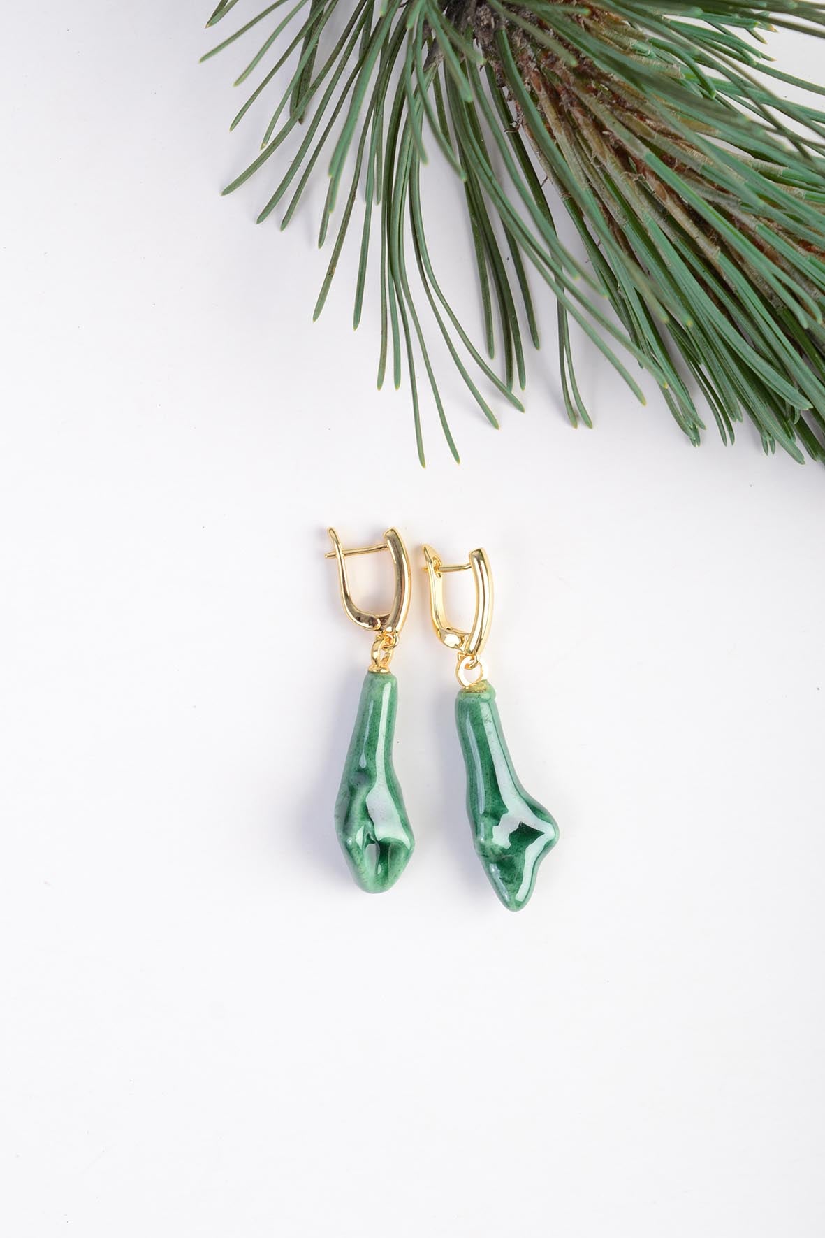 Emerald Green Earrings Ceramic