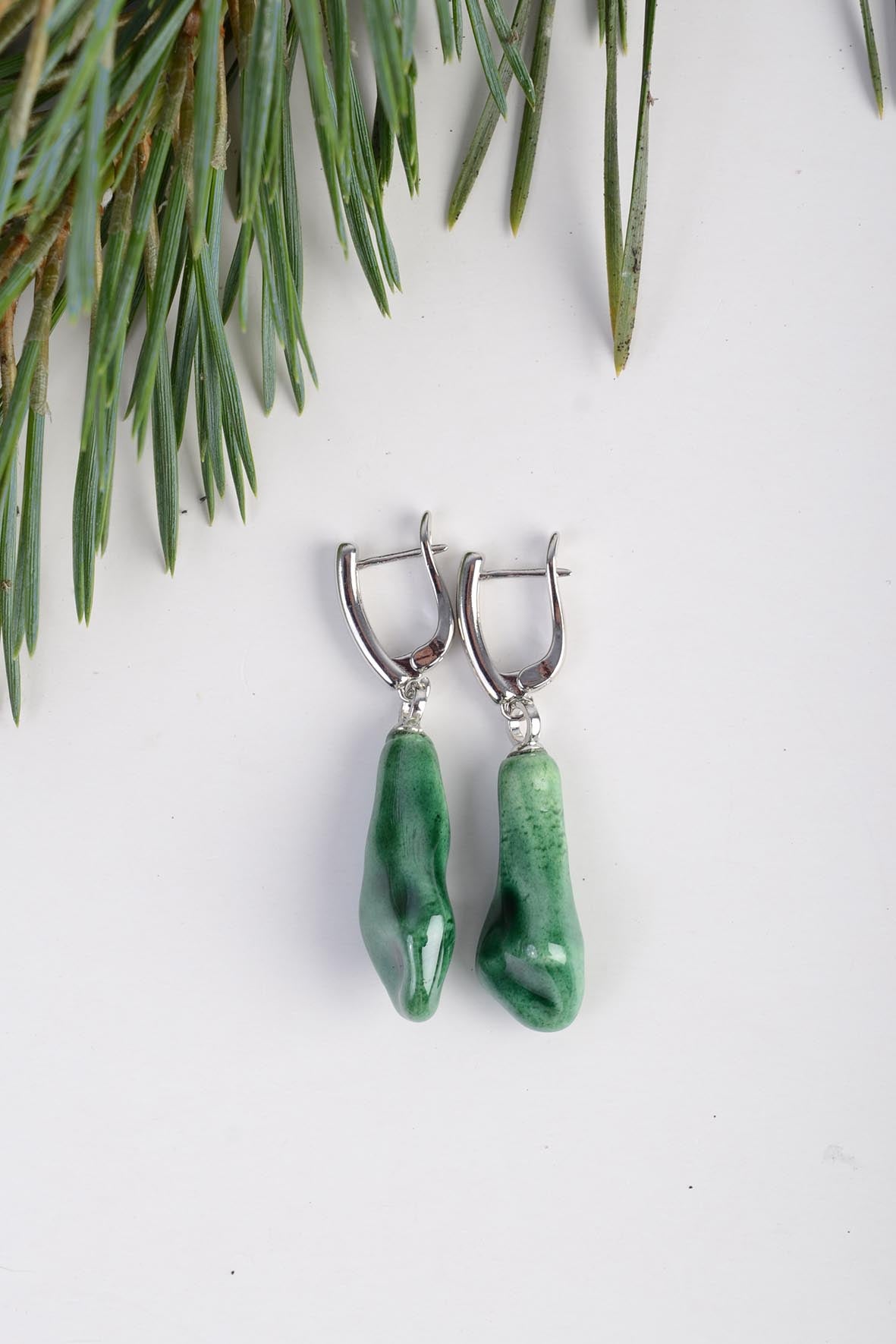 Emerald Green Earrings Ceramic