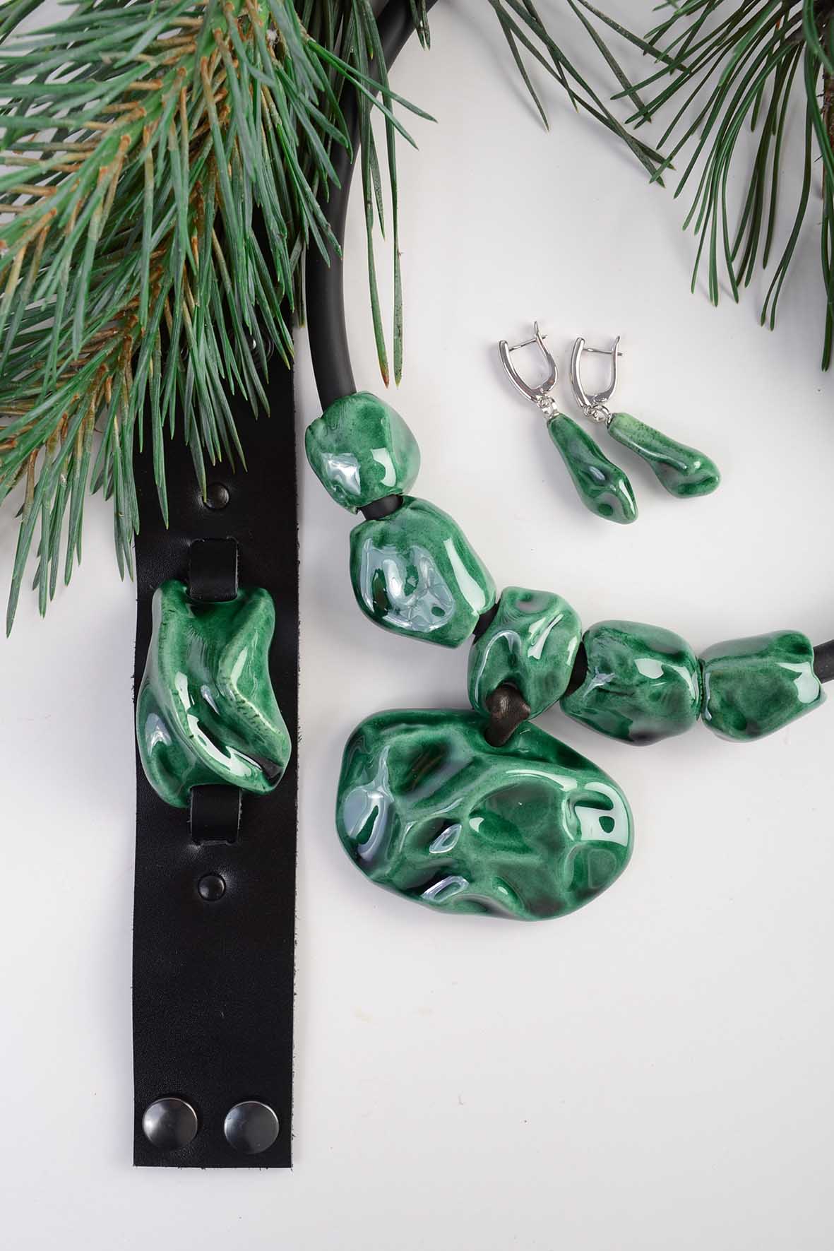 Emerald Green Earrings Ceramic