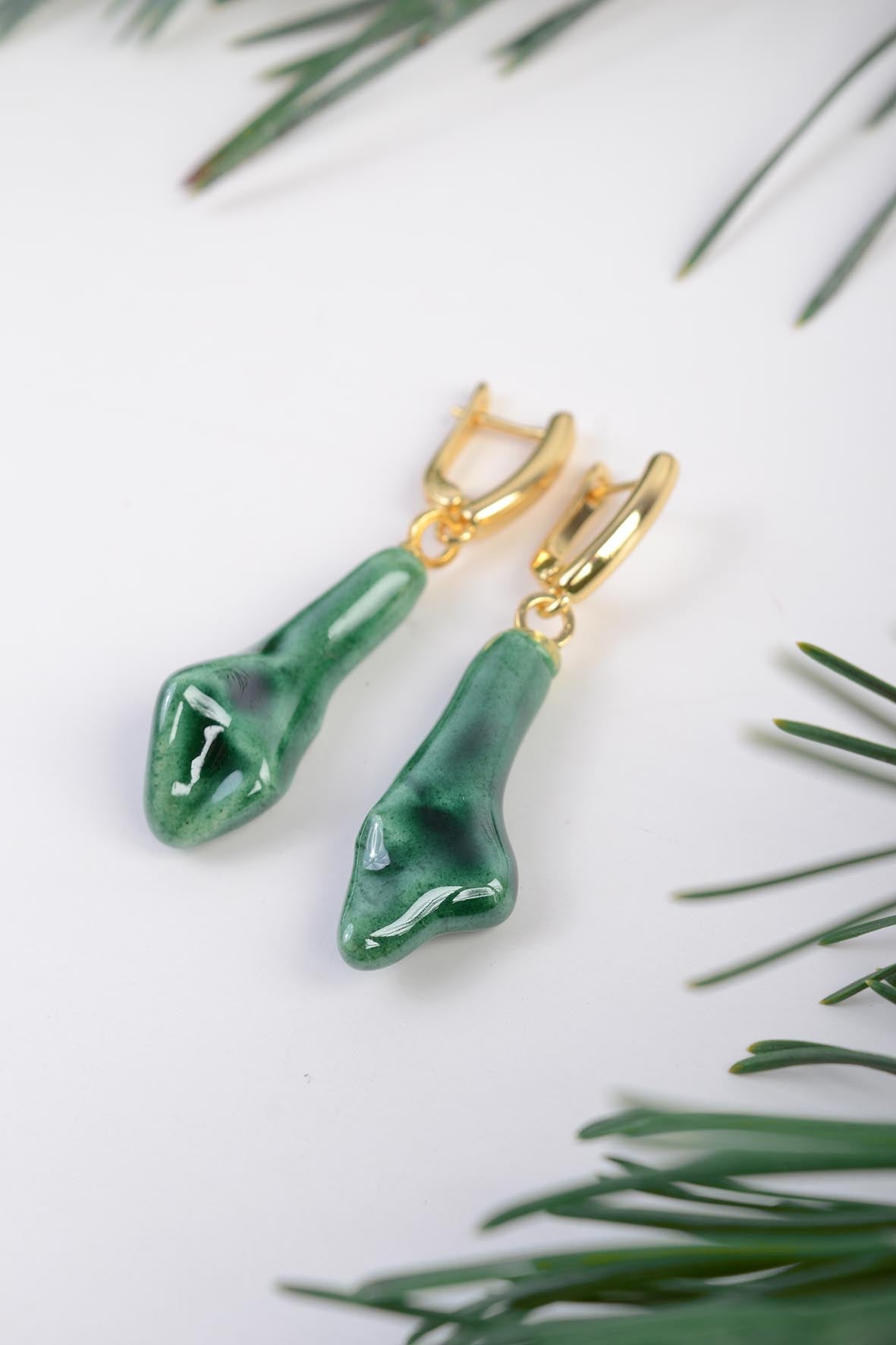 Emerald Green Earrings Ceramic
