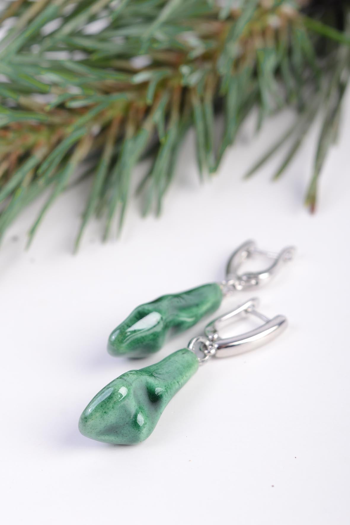Emerald Green Earrings Ceramic