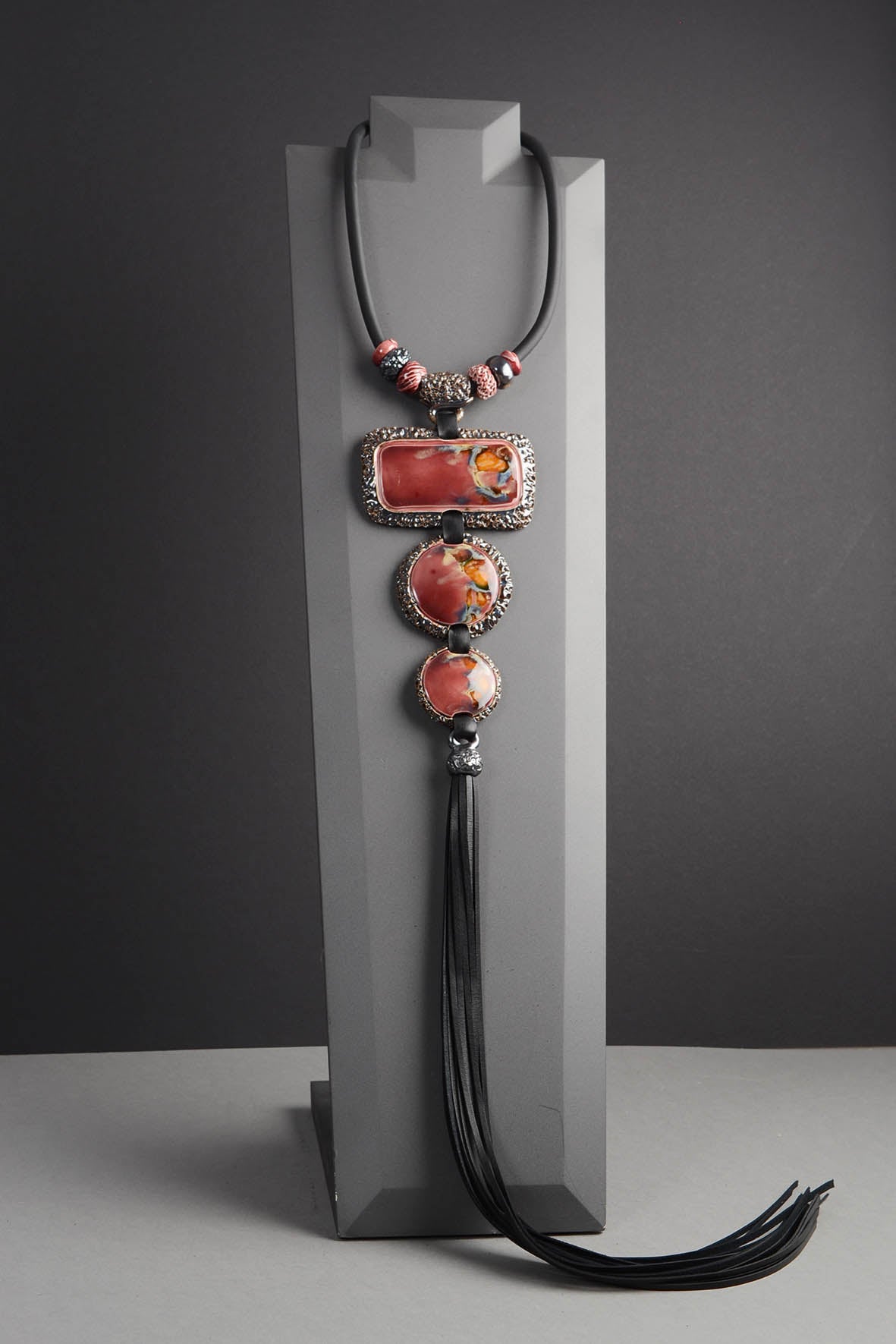 Extra Big Necklace with Burgundy Pendant