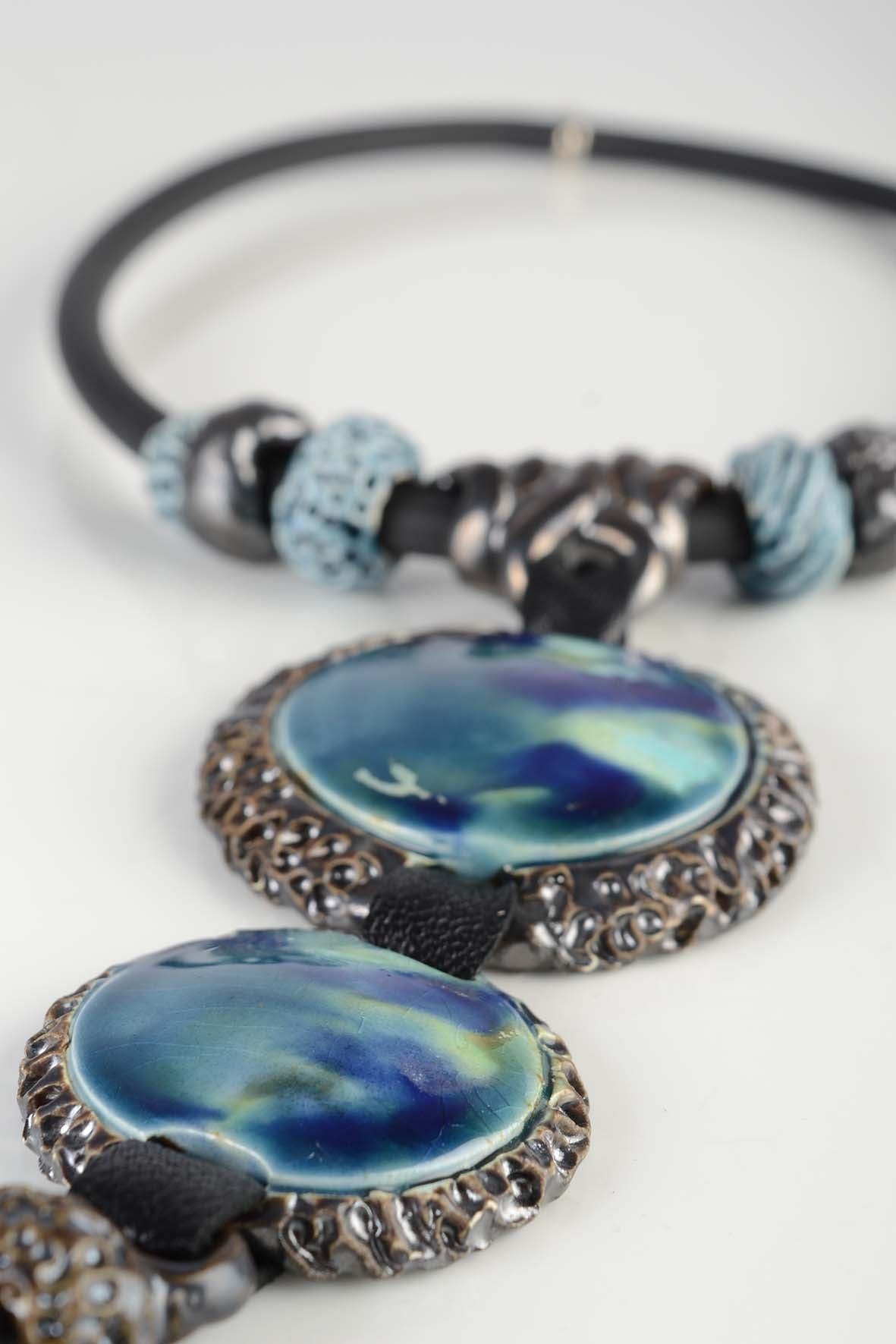 Extra Long Beaded Necklace Blue