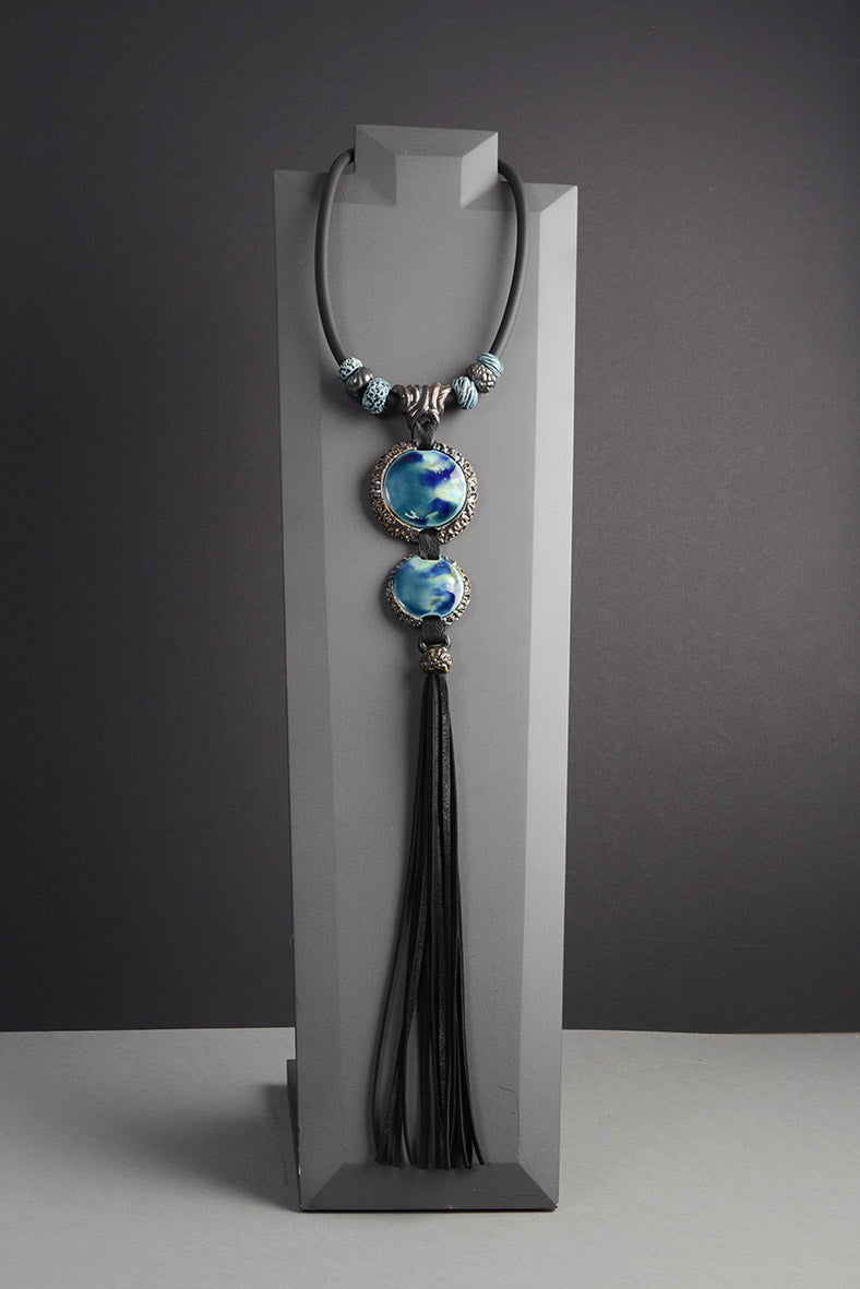 Extra Long Beaded Necklace Blue