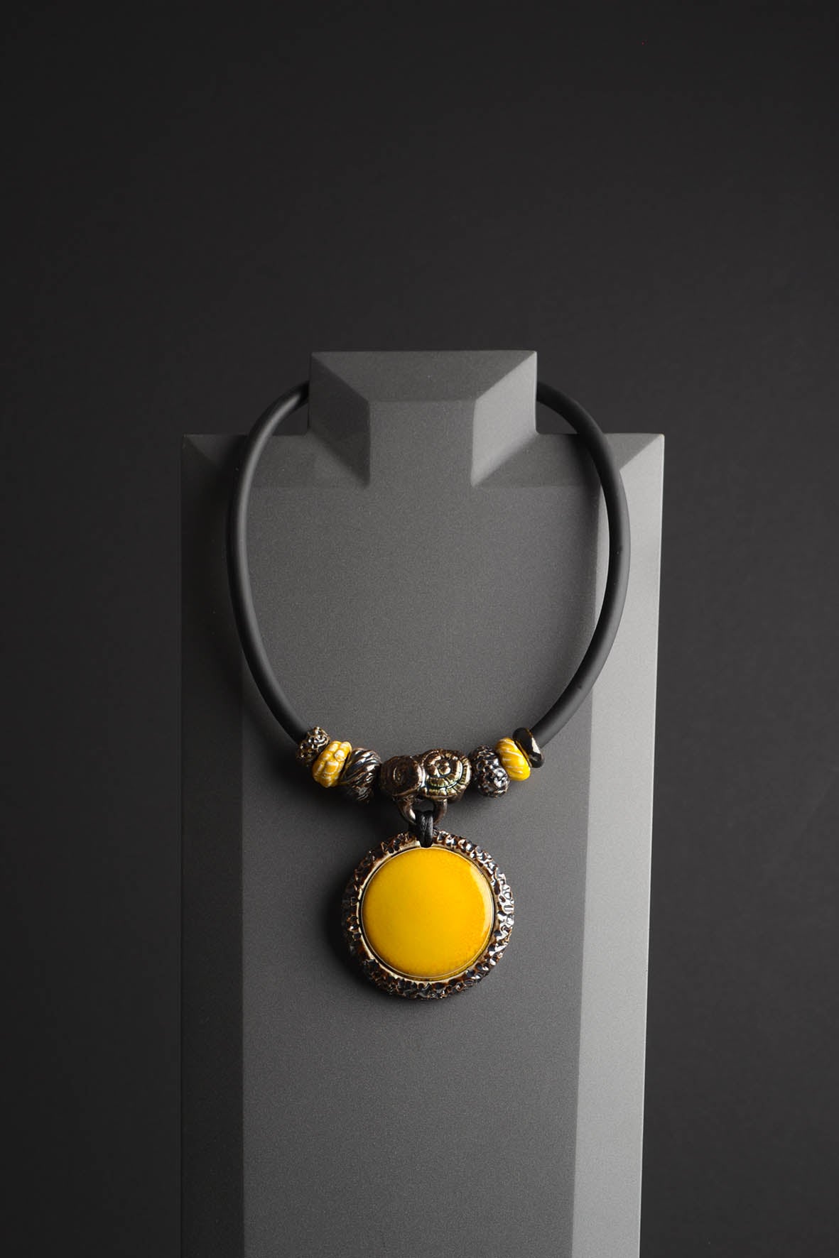 Yellow Pendant Necklace – Bold Boho Ceramic Necklace for Women