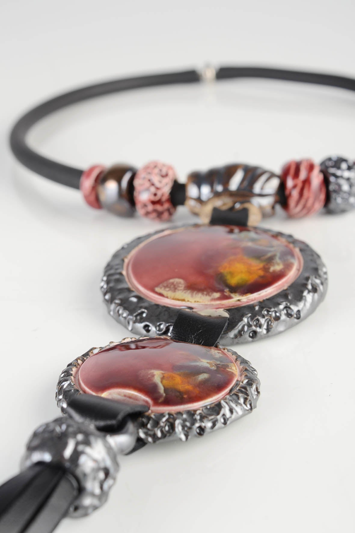 Genuine Leather Necklace Burgundy 