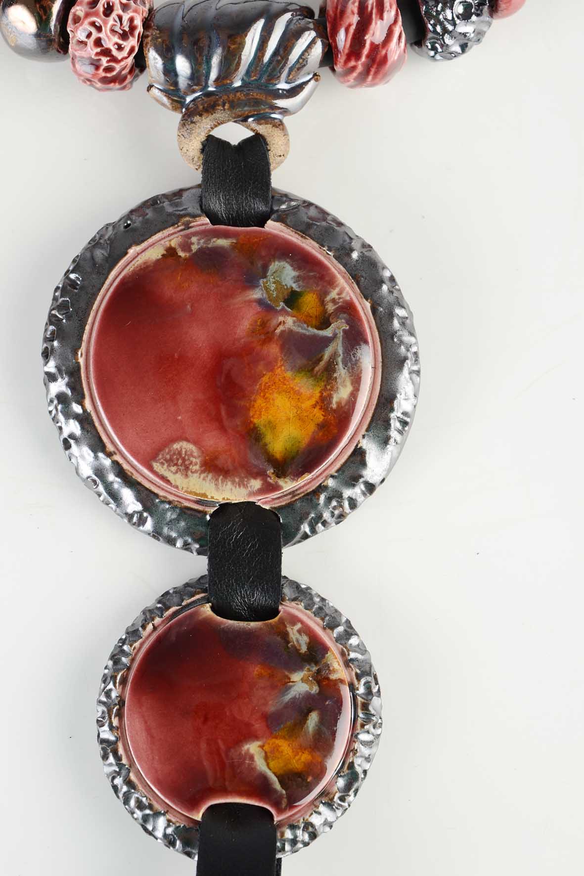 Genuine Leather Necklace Burgundy 