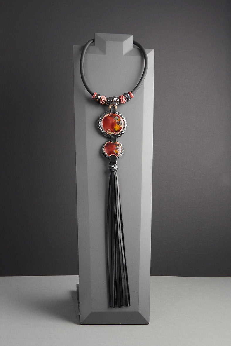 Genuine Leather Necklace Burgundy 