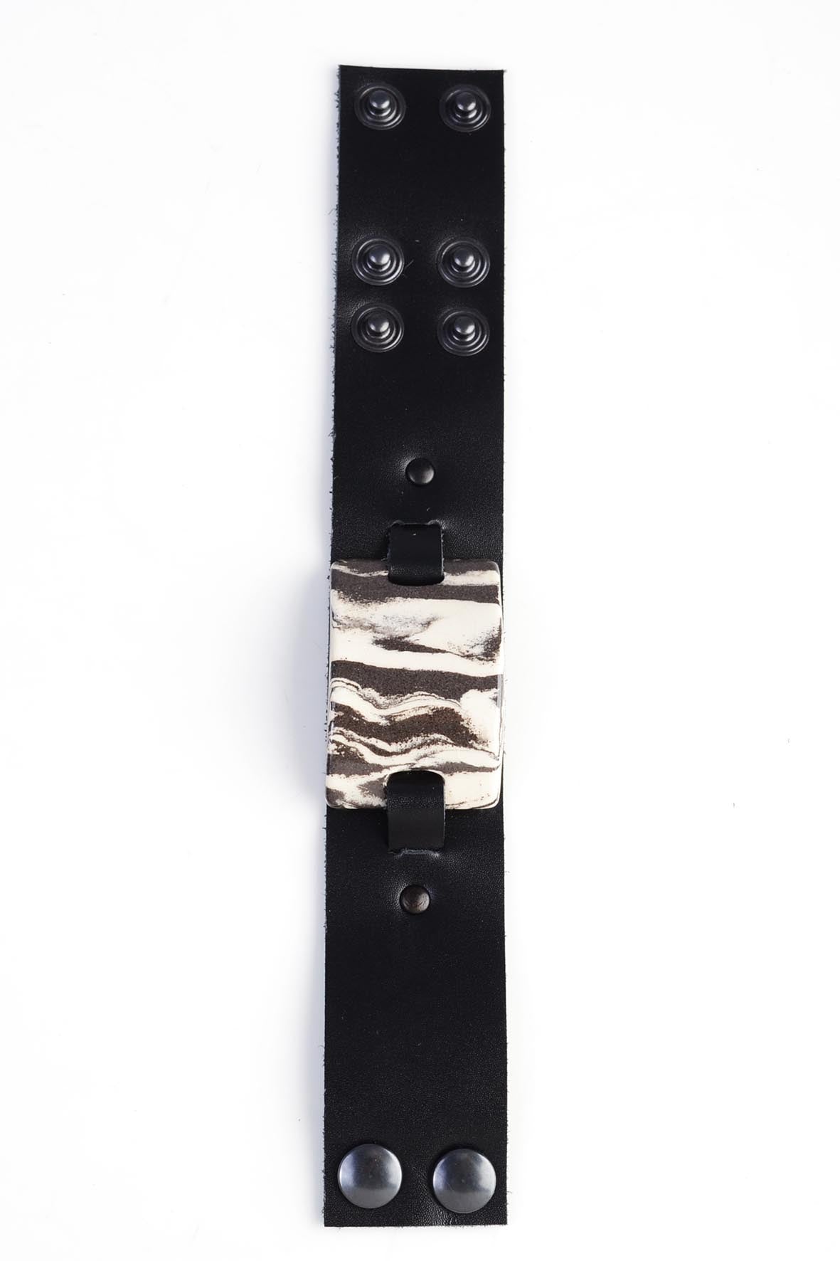 Genuine Leather Ceramic Bracelet White & Black 