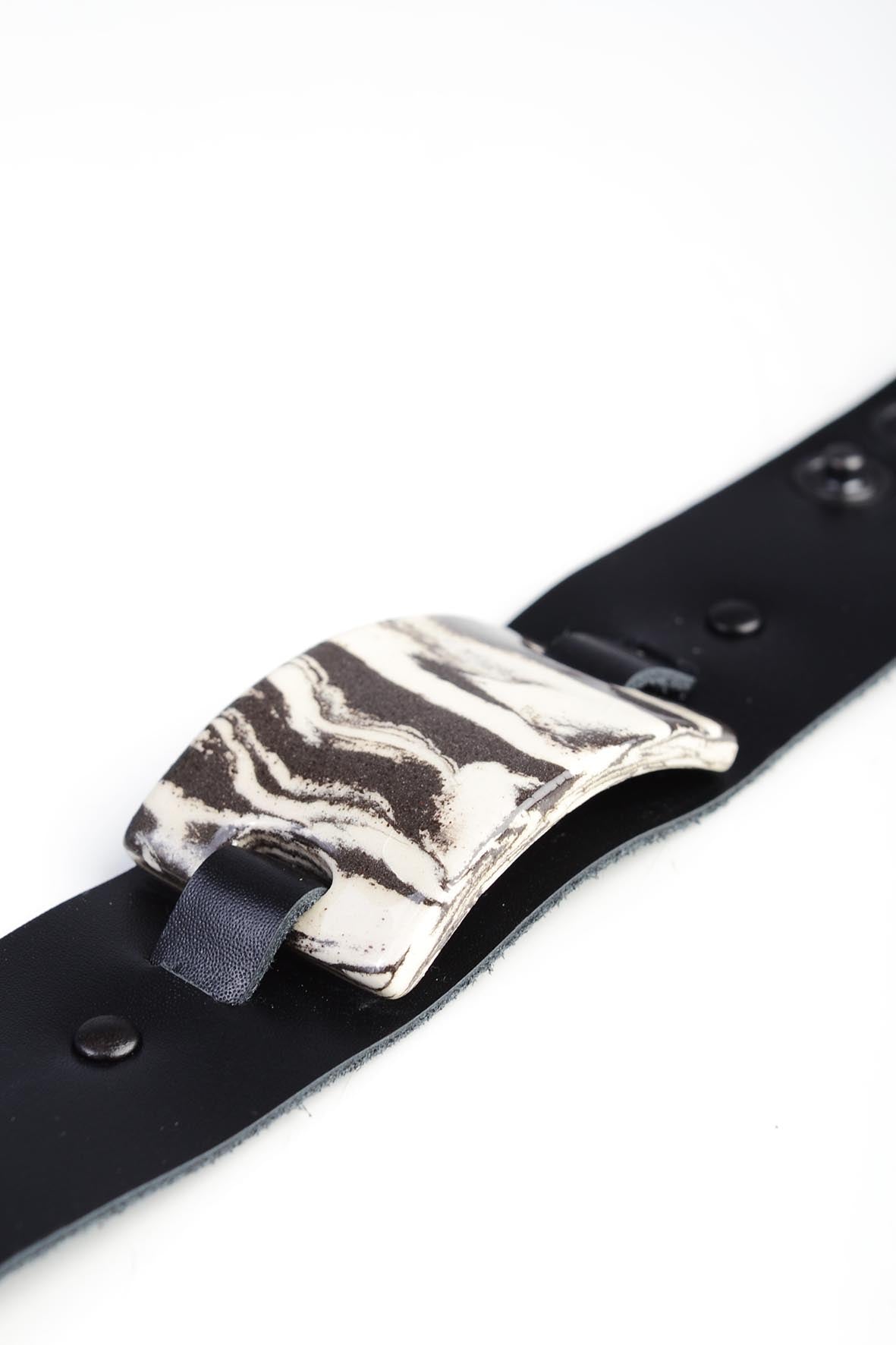 Genuine Leather Ceramic Bracelet White & Black 