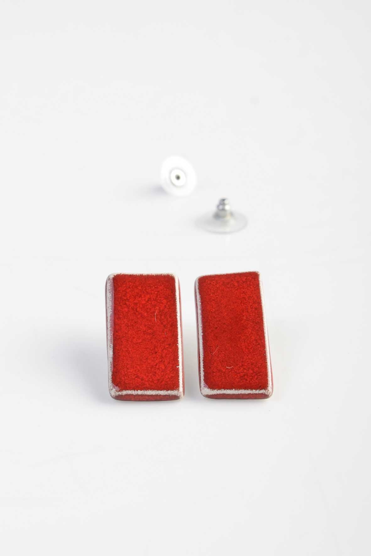 Geometric Red Ceramic Stud Earrings for Women