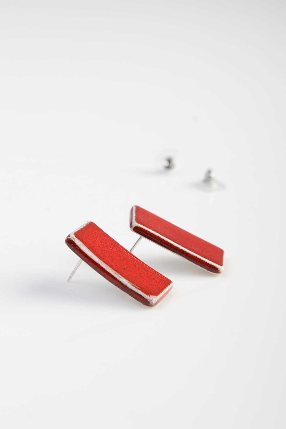 Geometric Red Ceramic Stud Earrings for Women