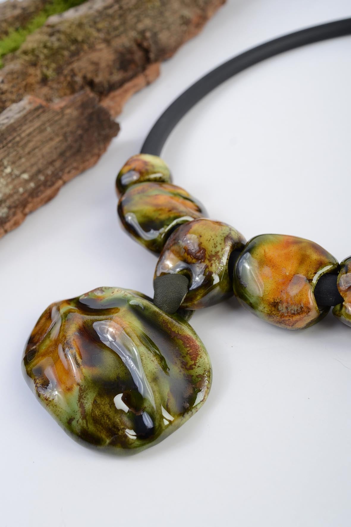 Green Ceramic Pendant Necklace