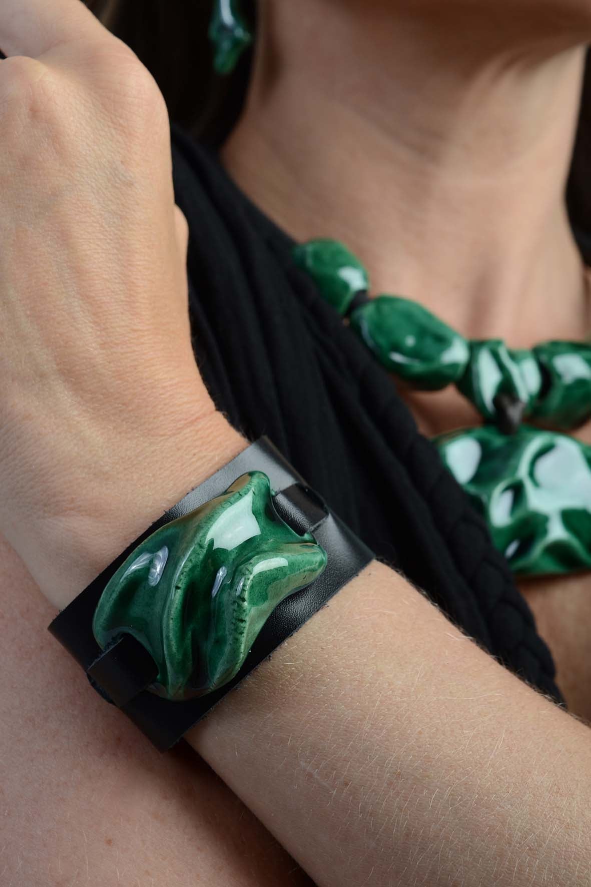 Green Leather Bracelet Women's