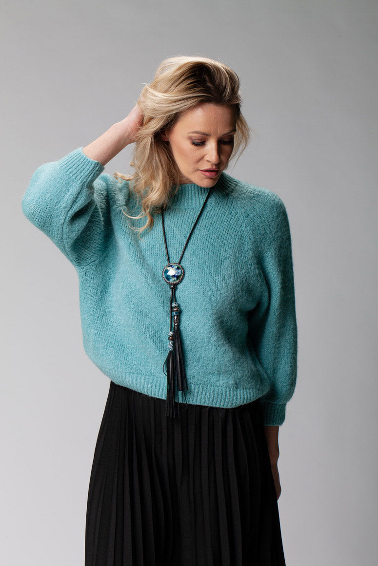 Long Blue Necklace - Tassel Pendant