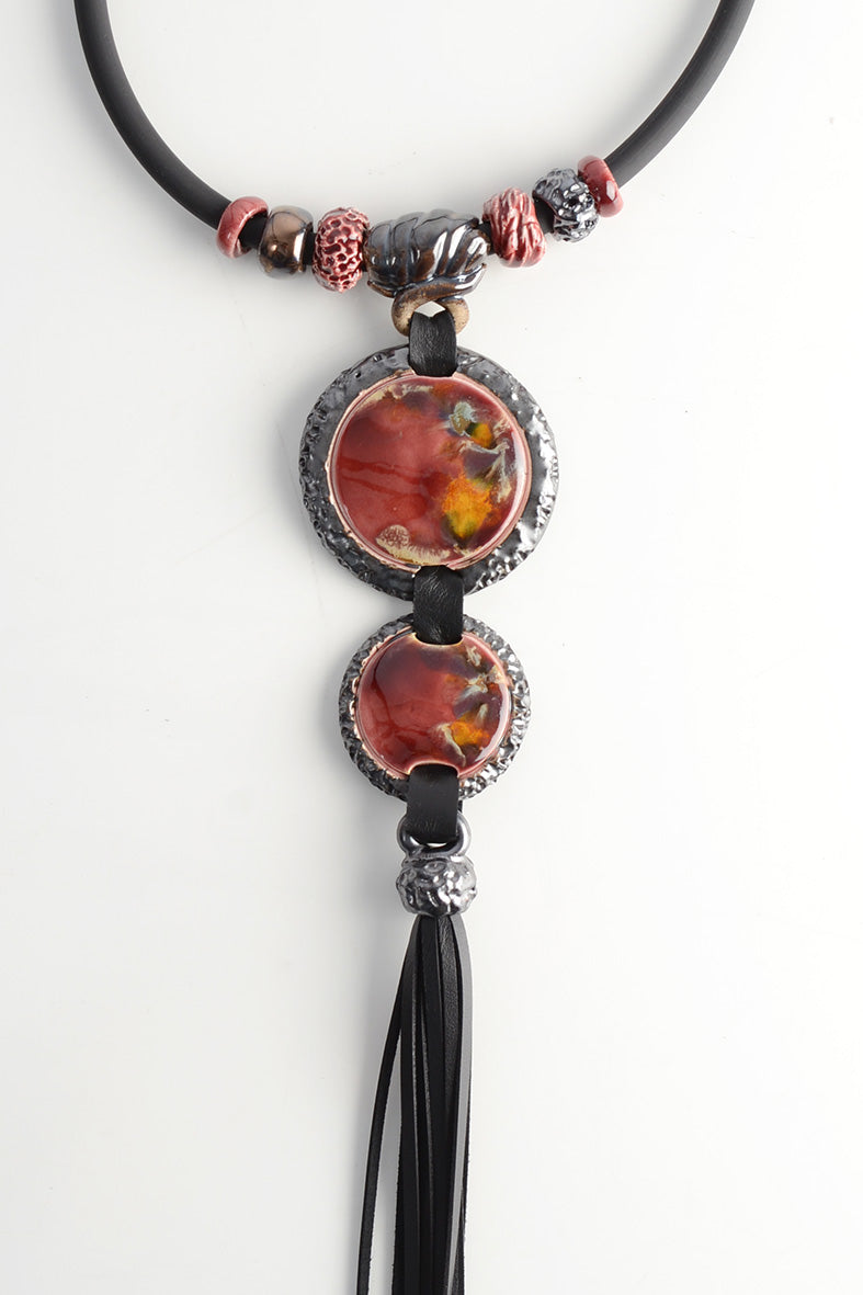 Genuine Leather Necklace Burgundy 