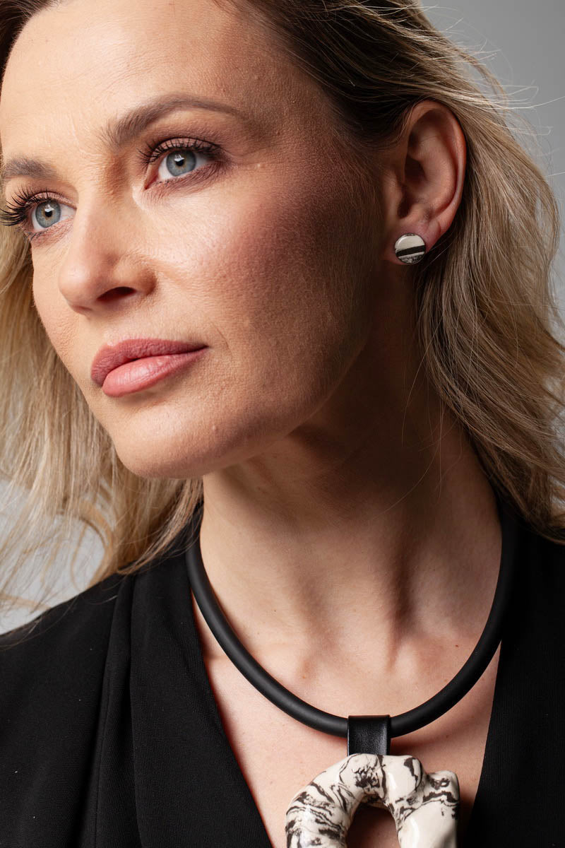 Black and White Earrings Studs