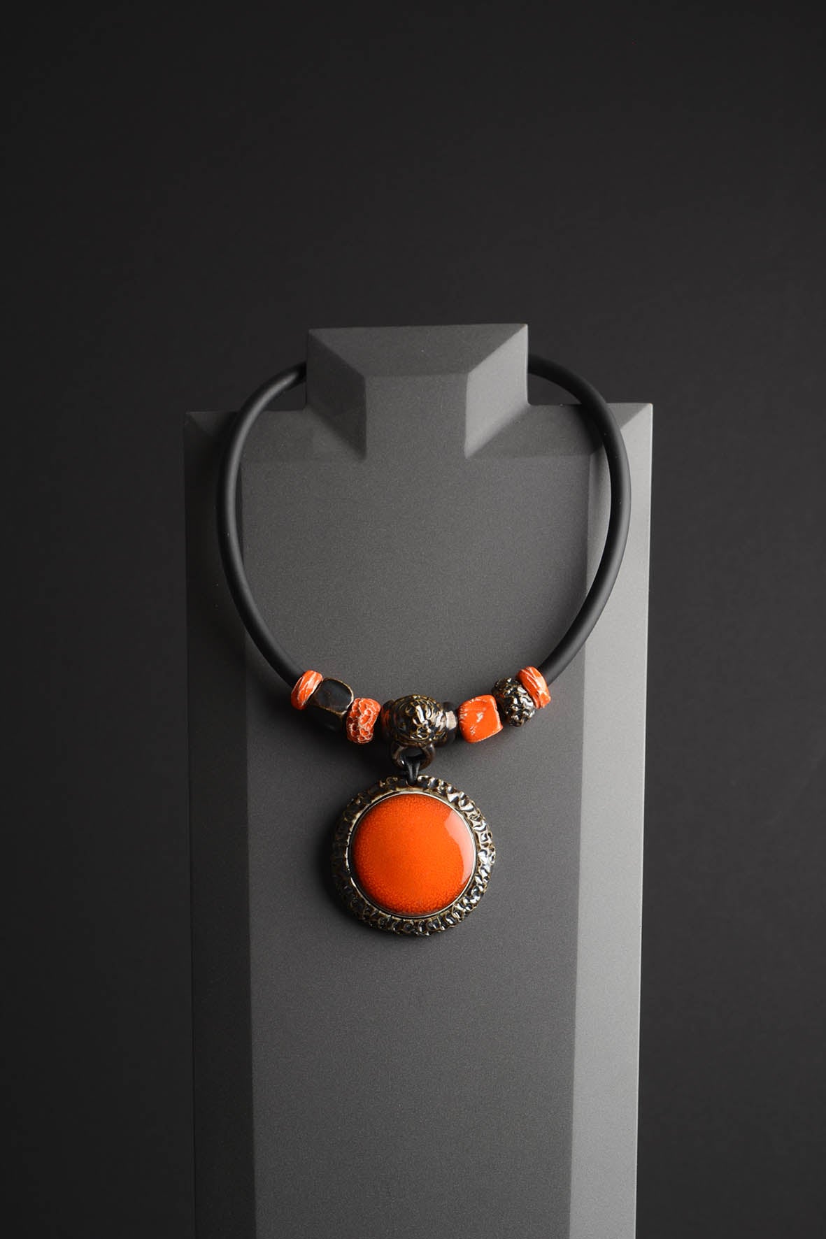 Orange Necklace Pendant – Handmade Contemporary Ceramic Accessory