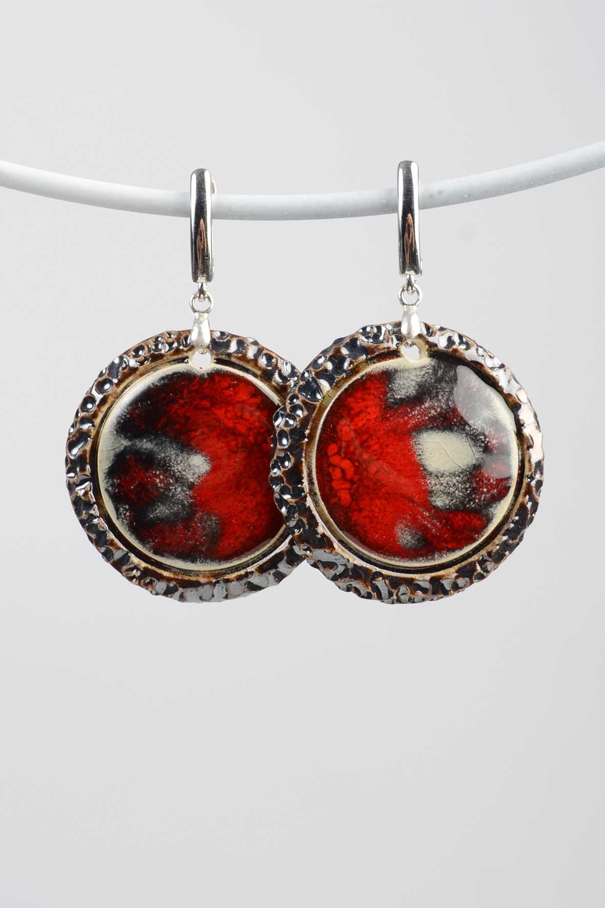 Large Round Red Earrings for Women