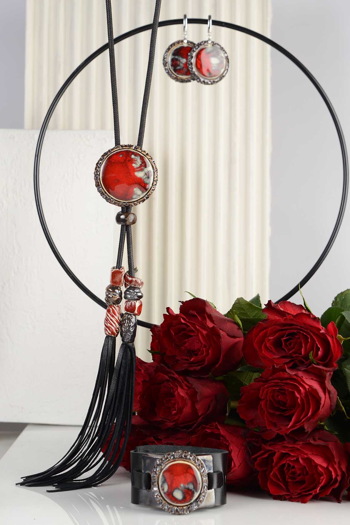 Large Round Red Earrings for Women