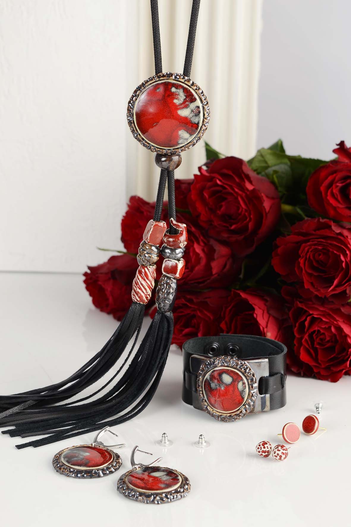 Large Round Red Earrings for Women