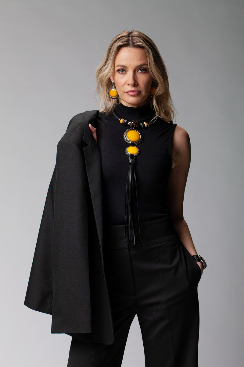 Leather Tassel Yellow Necklace