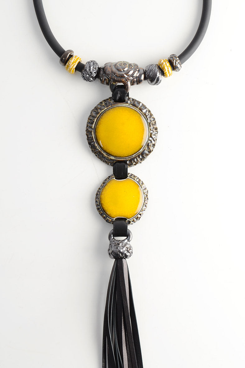Leather Tassel Yellow Necklace