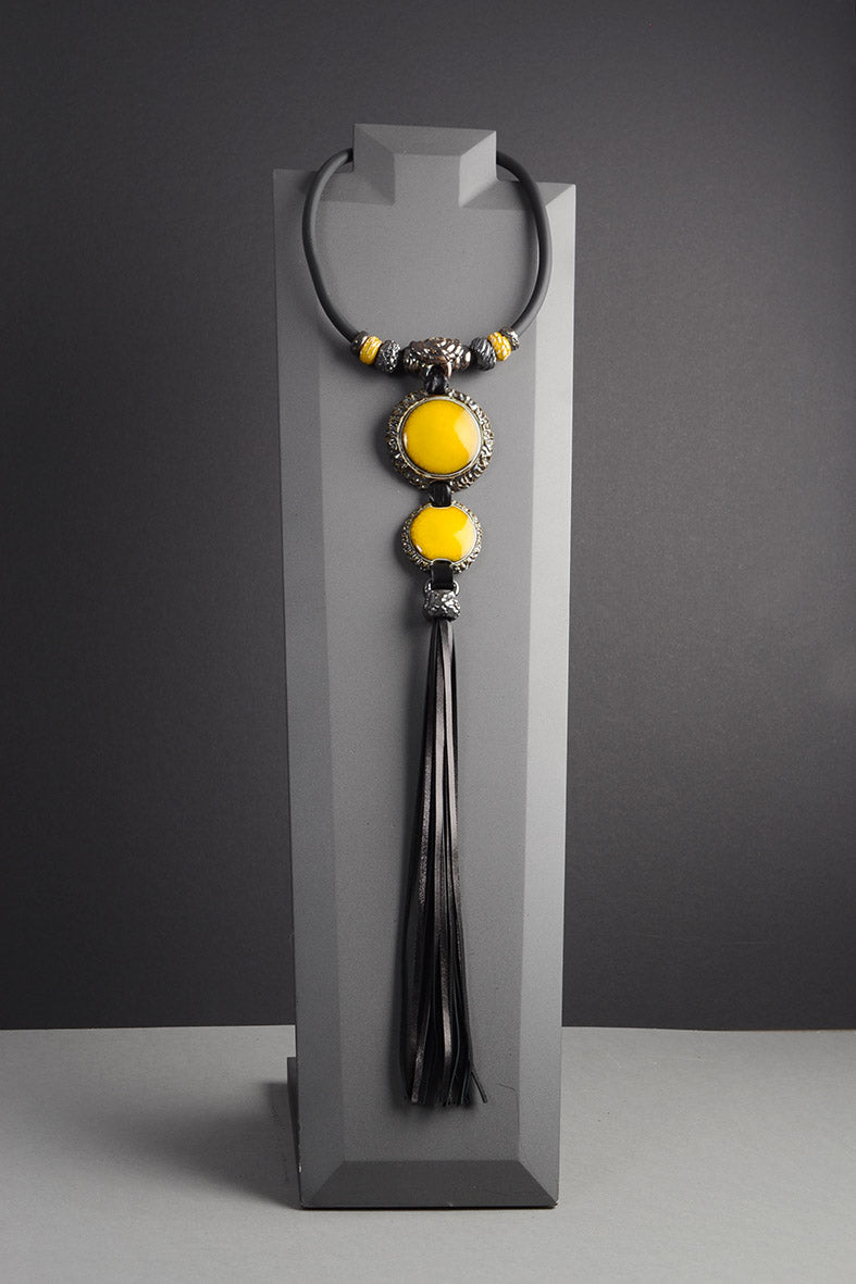 Leather Tassel Yellow Necklace