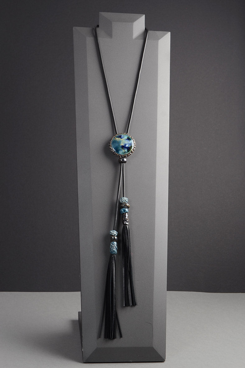 Long Blue Necklace - Tassel Pendant