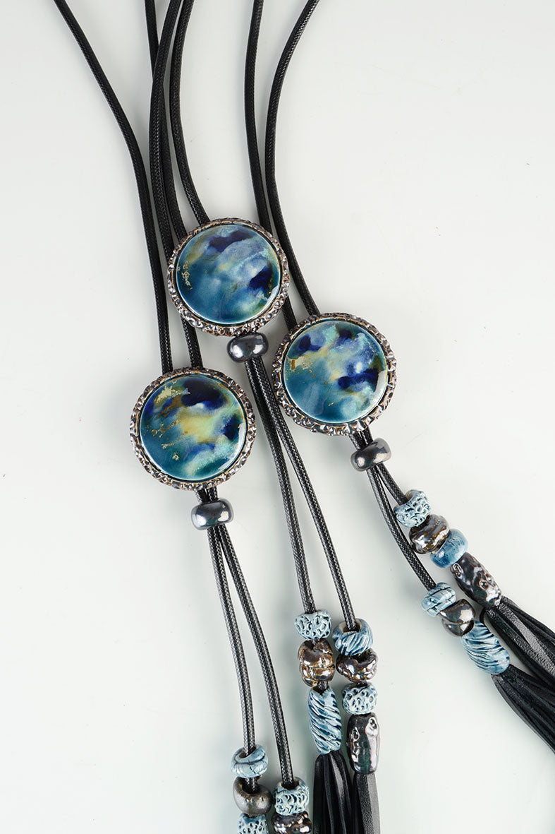 Long Blue Necklace - Tassel Pendant