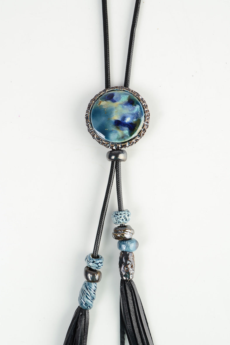 Long Blue Necklace - Tassel Pendant