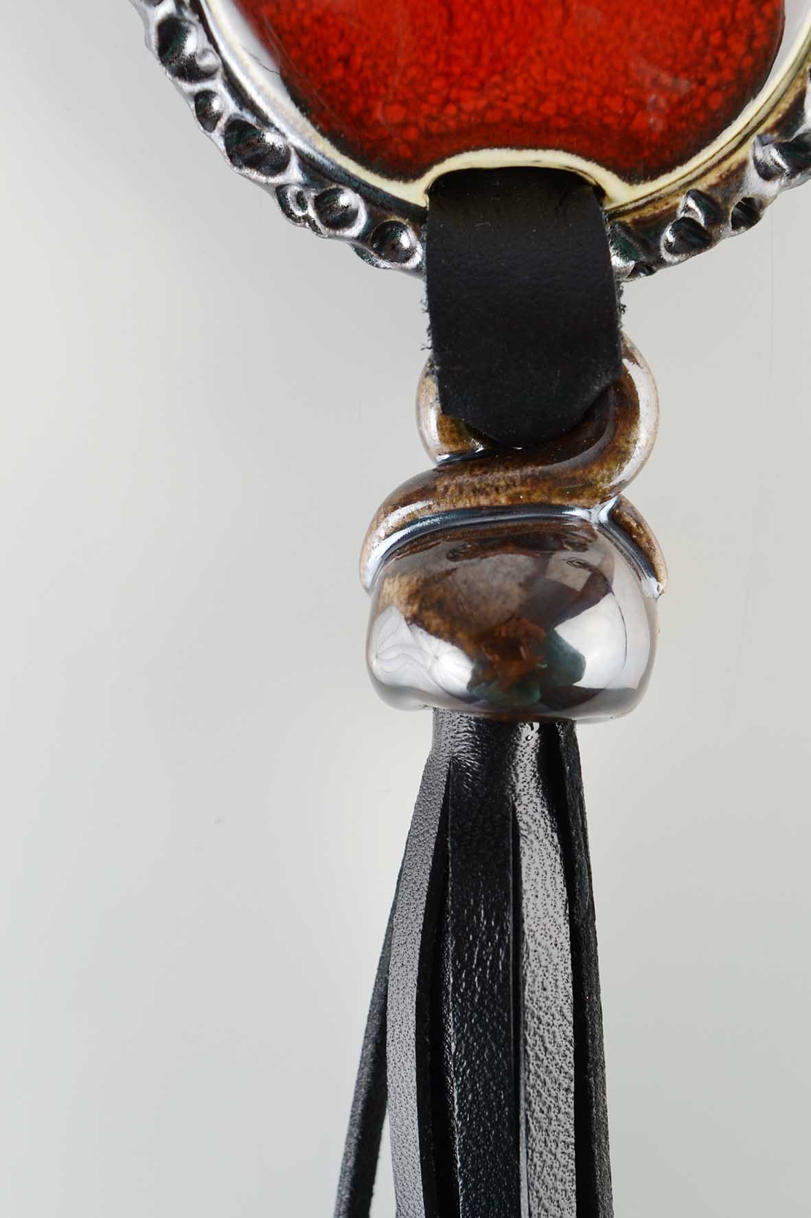 Long Leather Tassel Necklace in Red