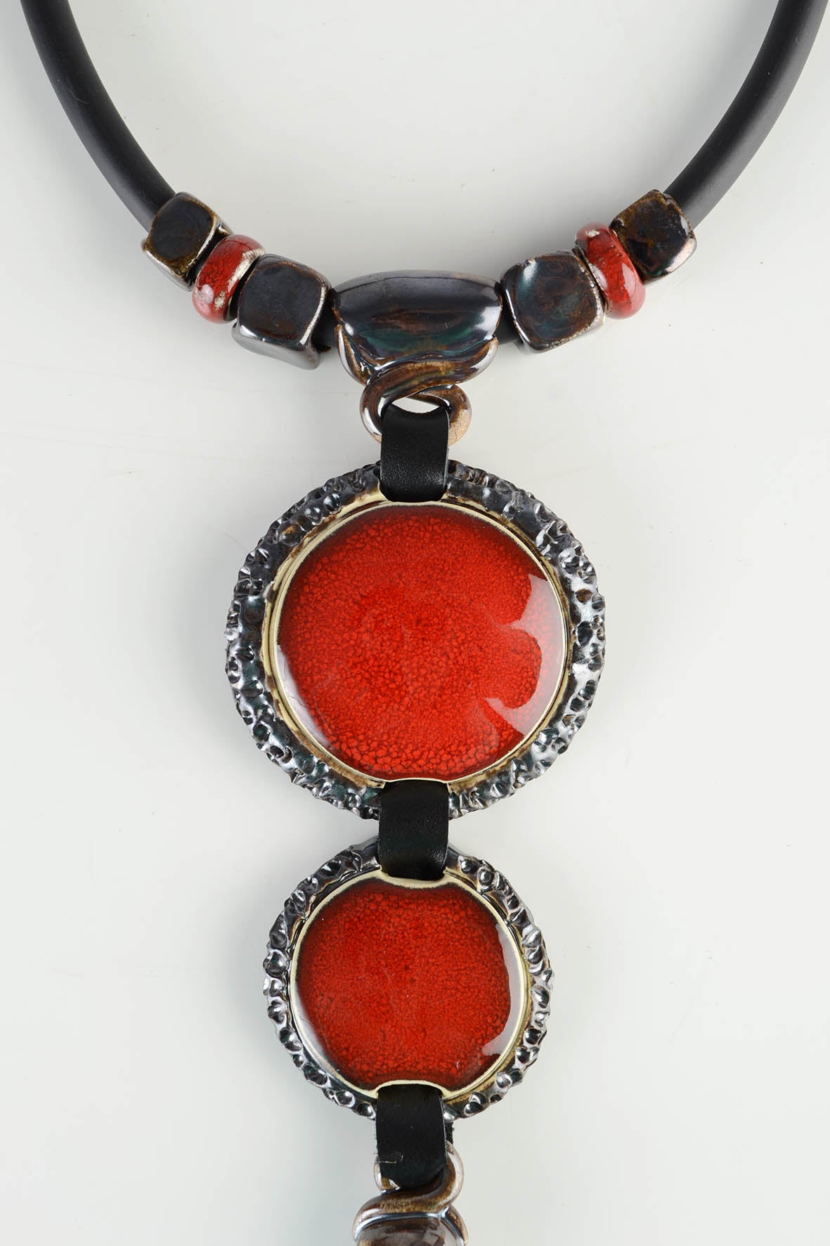 Long Leather Tassel Necklace in Red