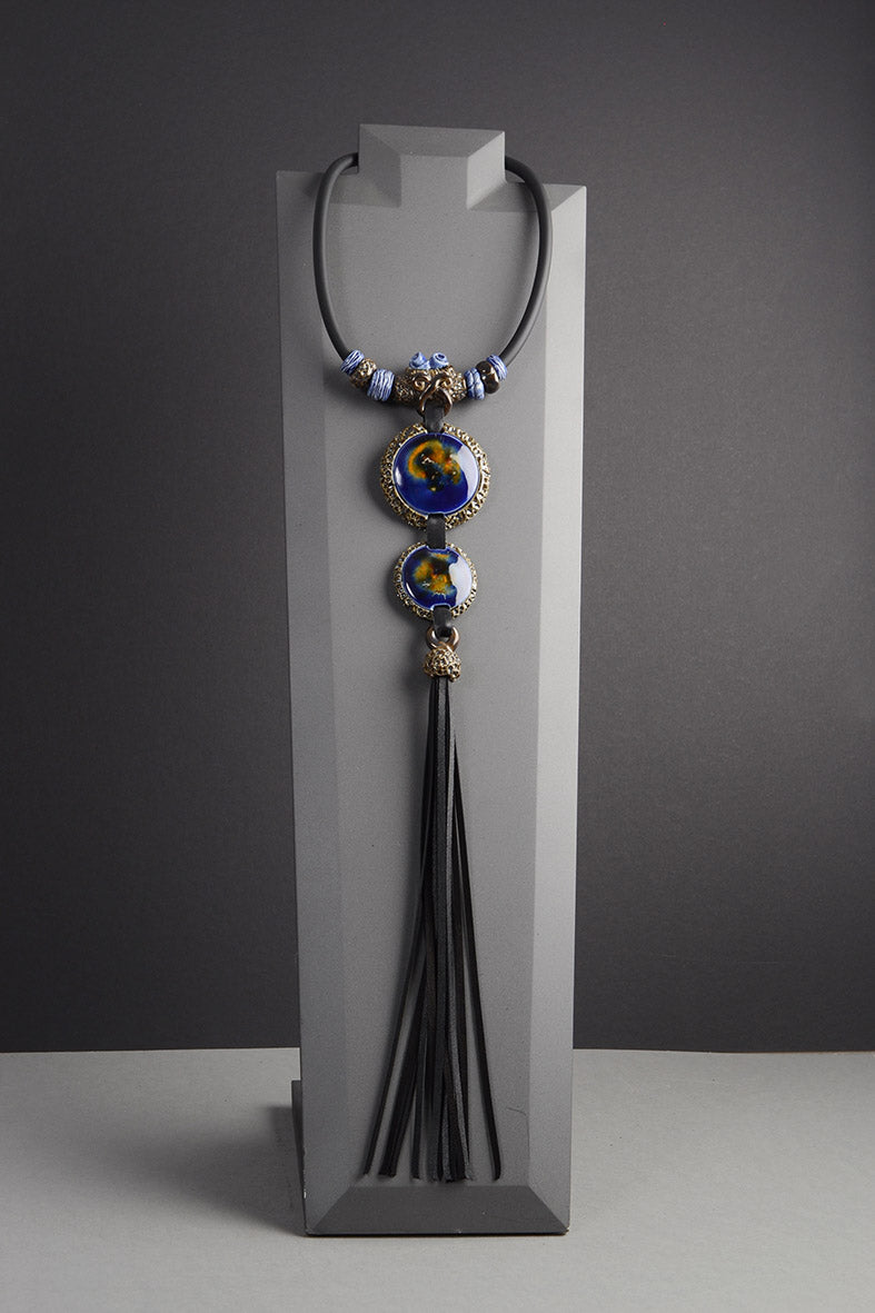 Long Tassel Necklace Navy Blue