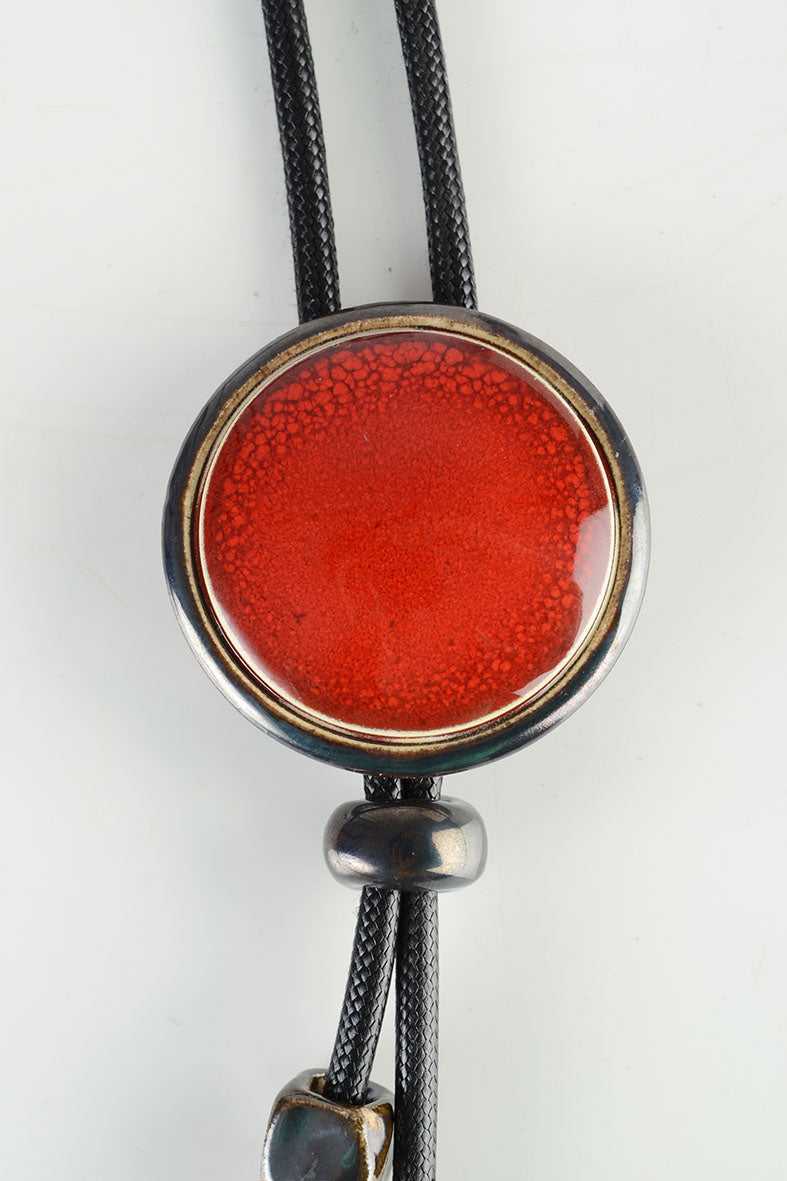 Long Tassel Necklace with Red Ceramic Decor