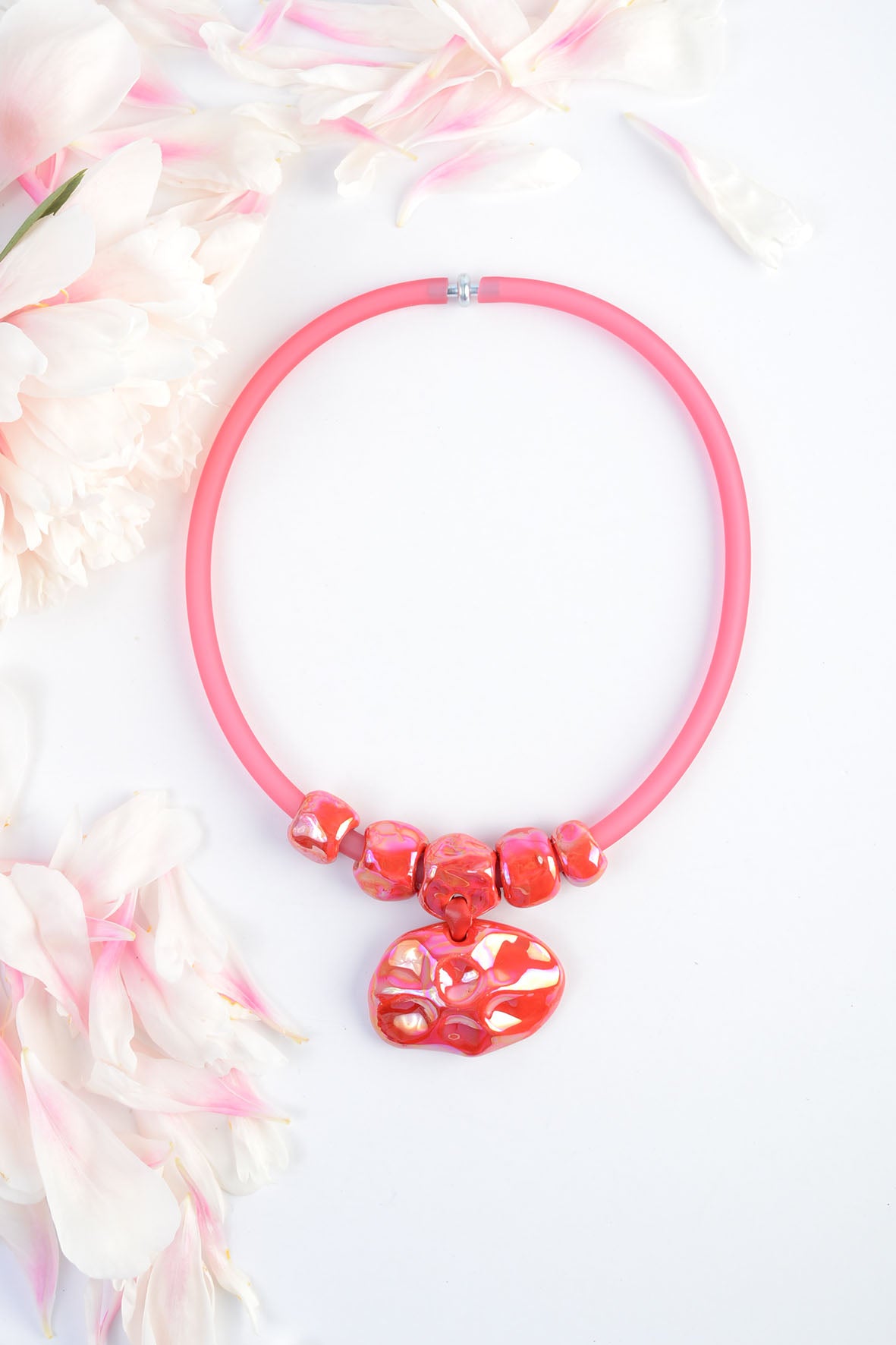 Luxury Red Necklace With Large Pendant